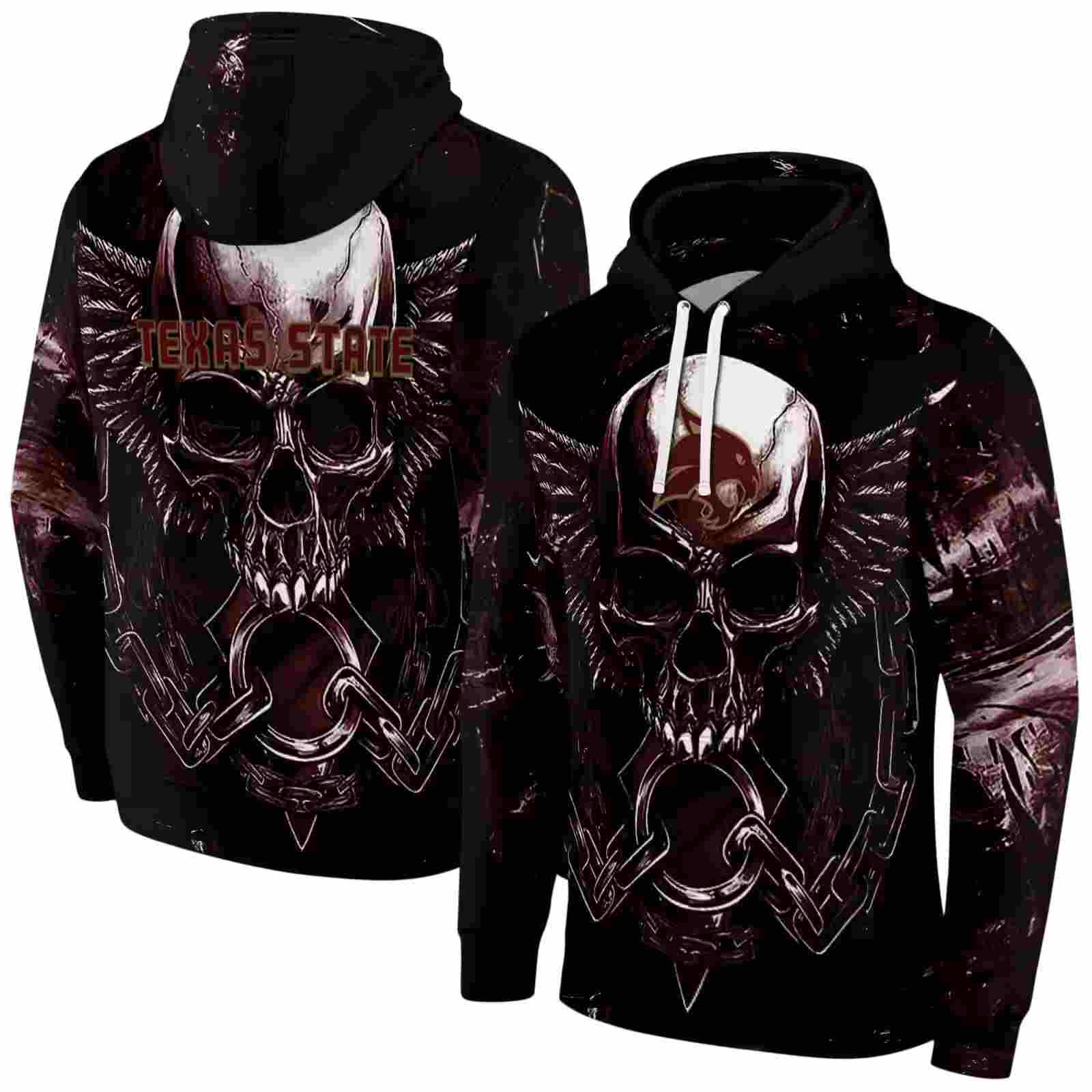 texas state bobcats skull artwork maroon black hoodie fashion forward