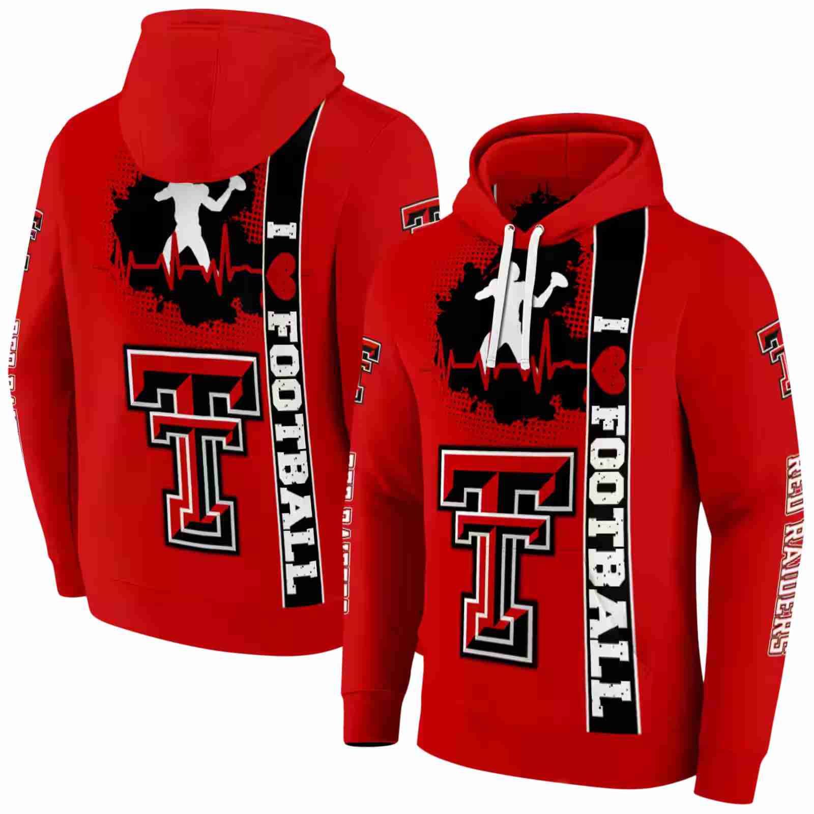 texas tech red raiders football heartbeat red hoodie fashion forward