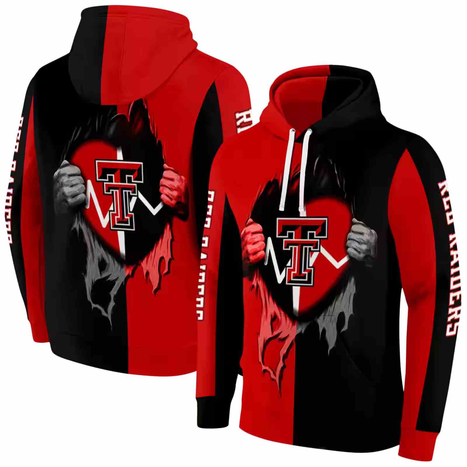 texas tech red raiders heartbeat graphic red hoodie fashion forward