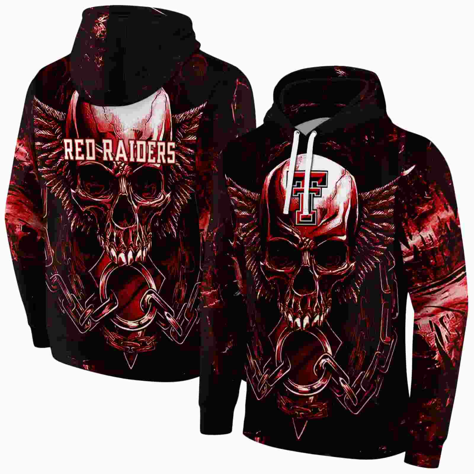 texas tech red raiders skull artwork red black hoodie fashion forward