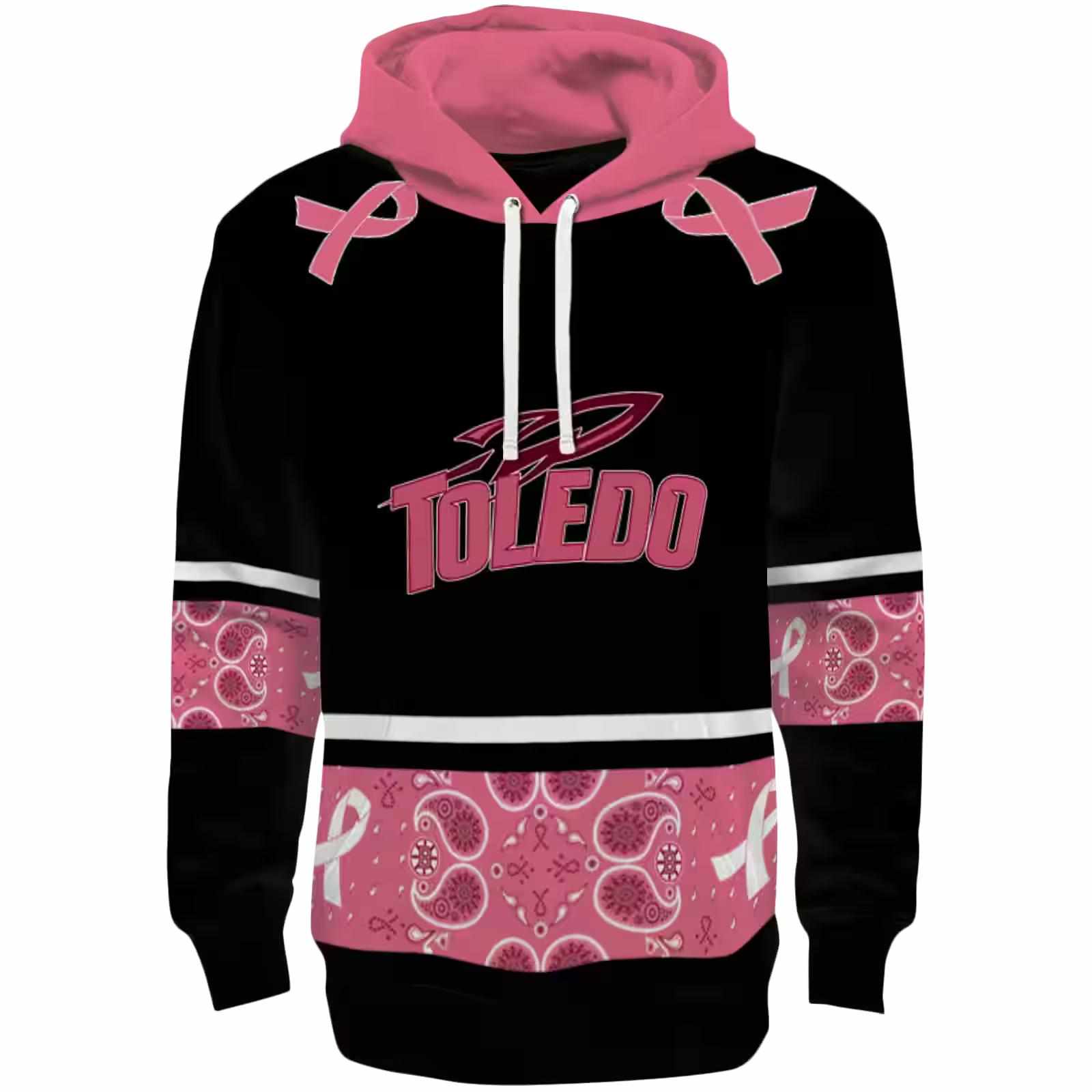 Toledo Rockets Awareness Ribbon Black Pink Hoodie