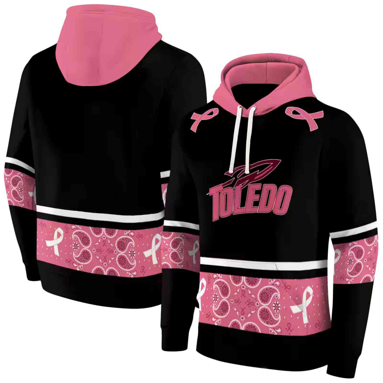 toledo rockets awareness ribbon black pink hoodie fashion forward