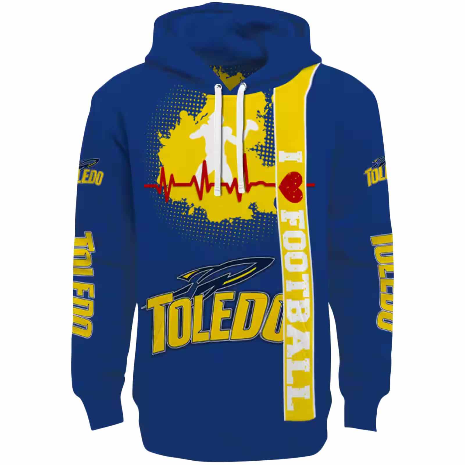 Toledo Rockets Football Heartbeat Blue Hoodie