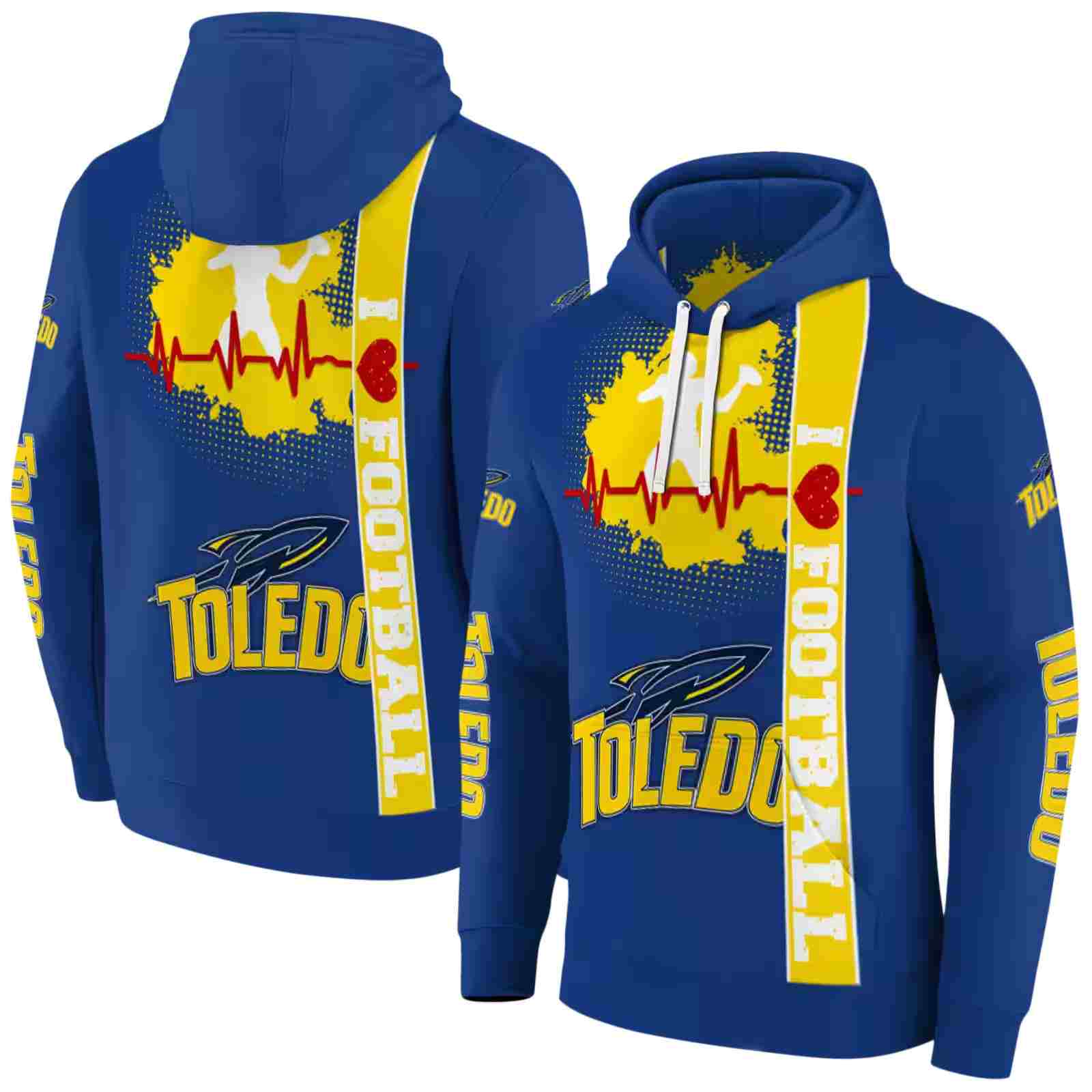 toledo rockets football heartbeat blue hoodie fashion forward