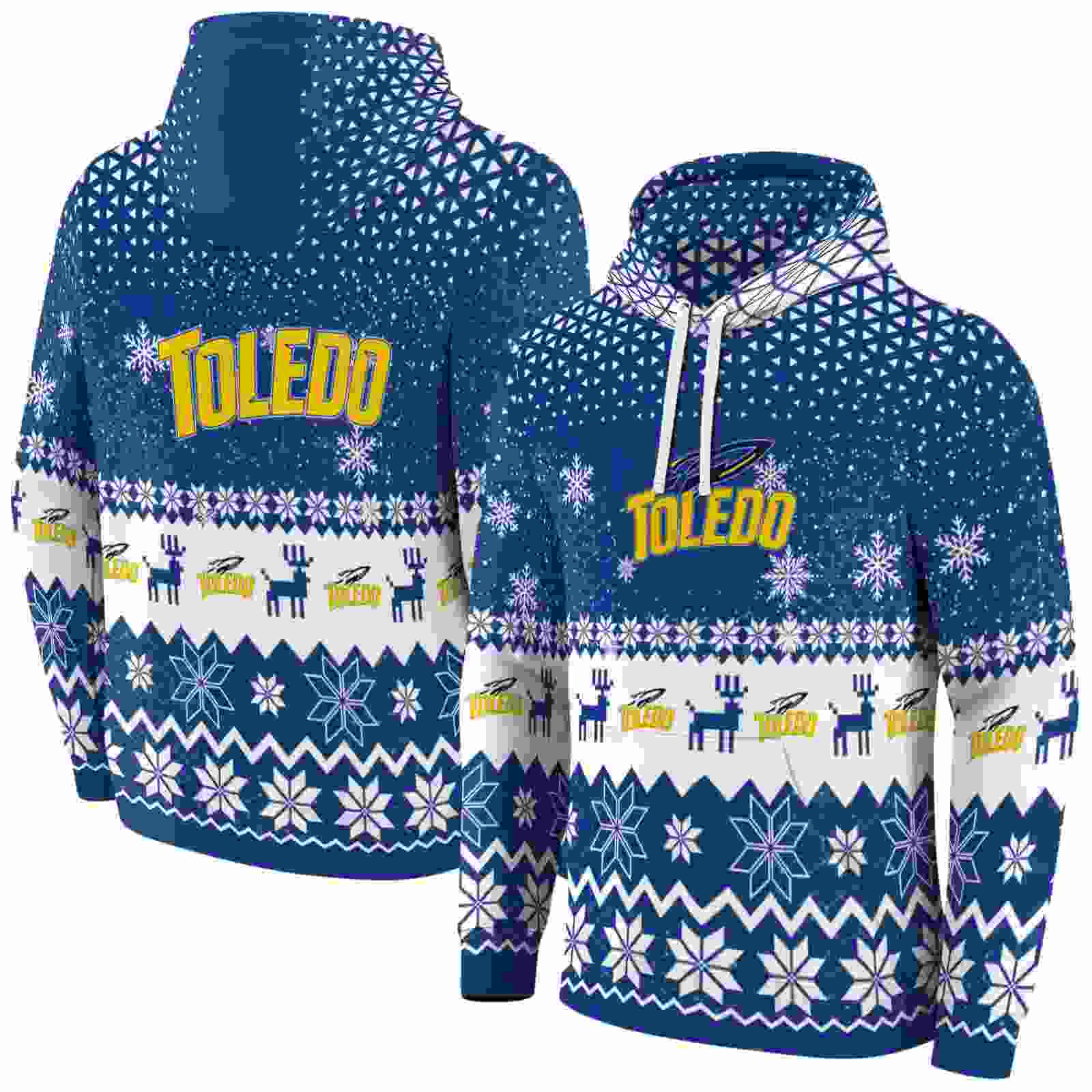 toledo rockets reindeer motif blue hoodie fashion forward