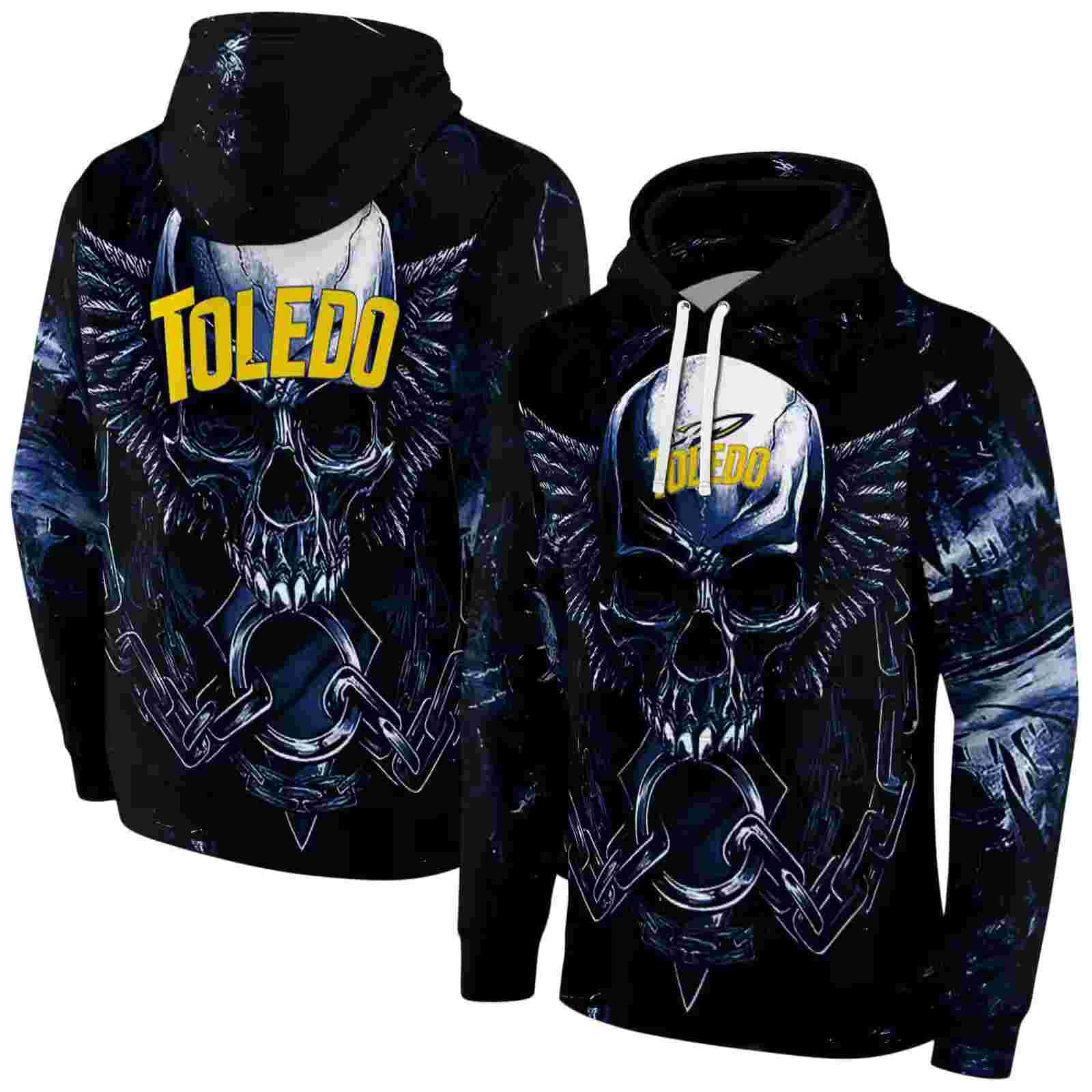 toledo rockets skull artwork blue black hoodie fashion forward