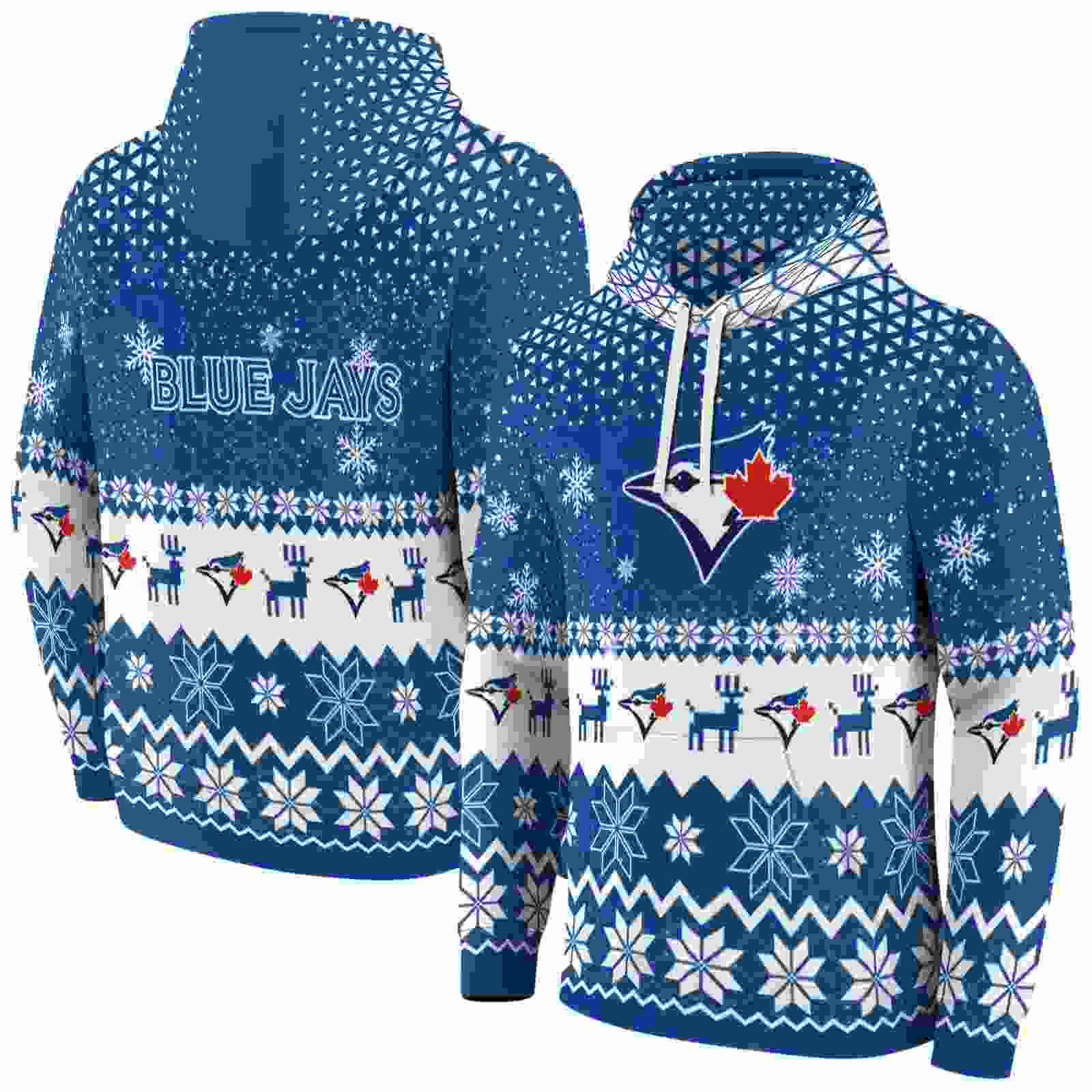 toronto blue jays reindeer motif blue hoodie fashion forward