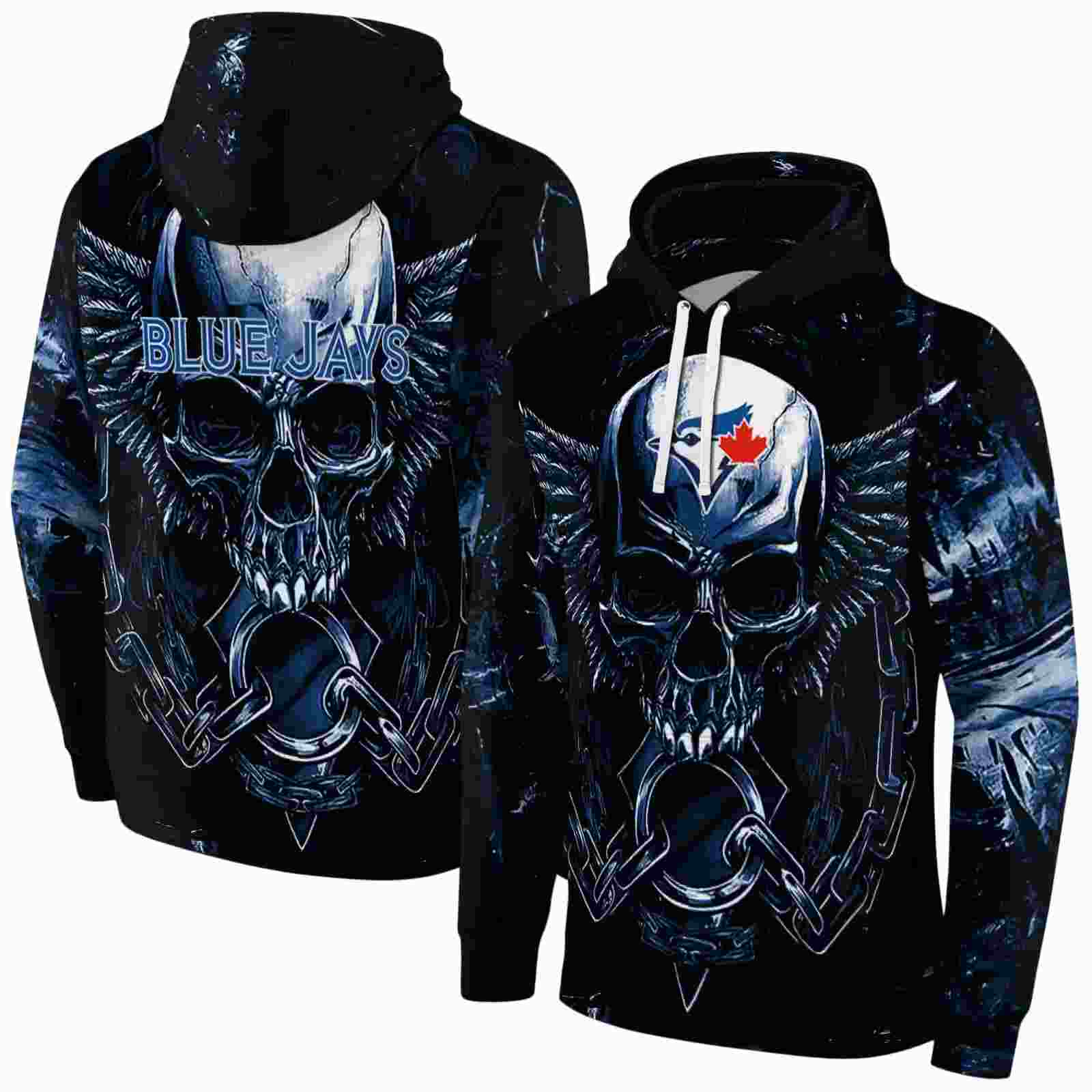 toronto blue jays skull artwork blue black hoodie fashion forward