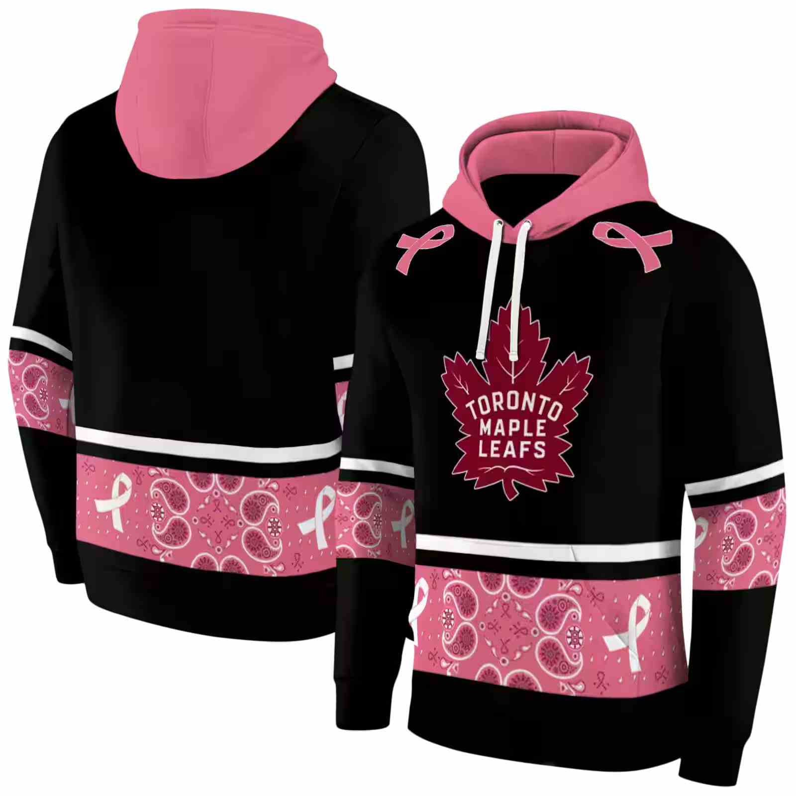 toronto maple leafs awareness ribbon black pink hoodie fashion forward