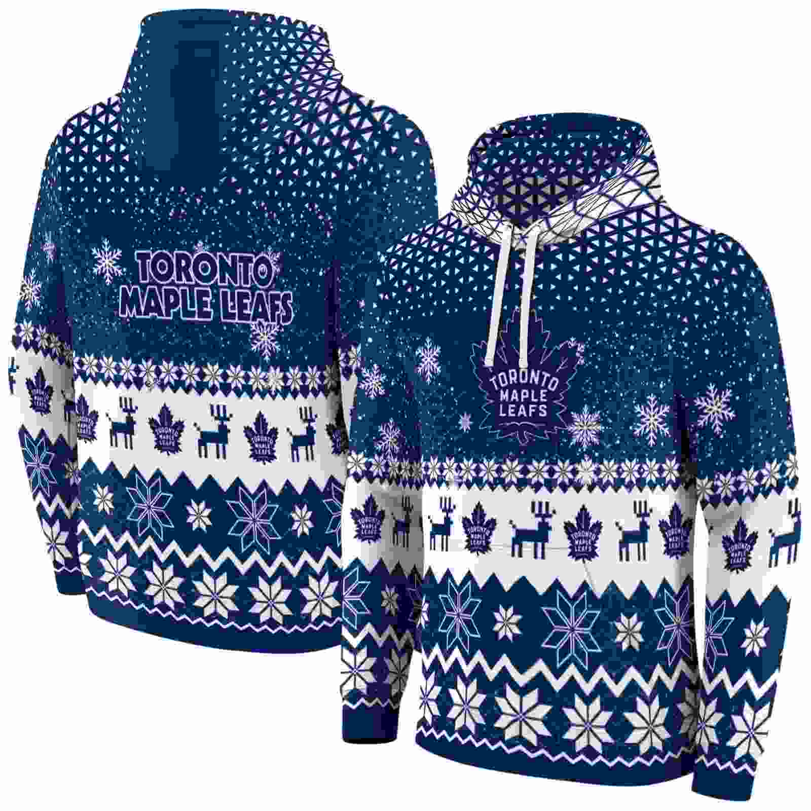 toronto maple leafs reindeer motif blue hoodie fashion forward