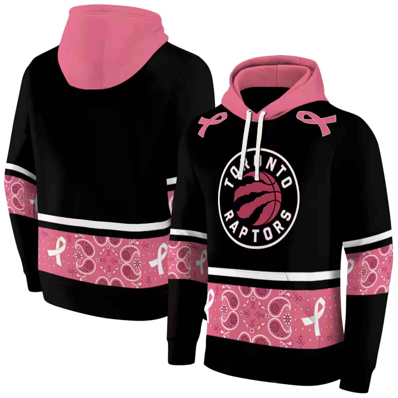 toronto raptors awareness ribbon black pink hoodie fashion forward