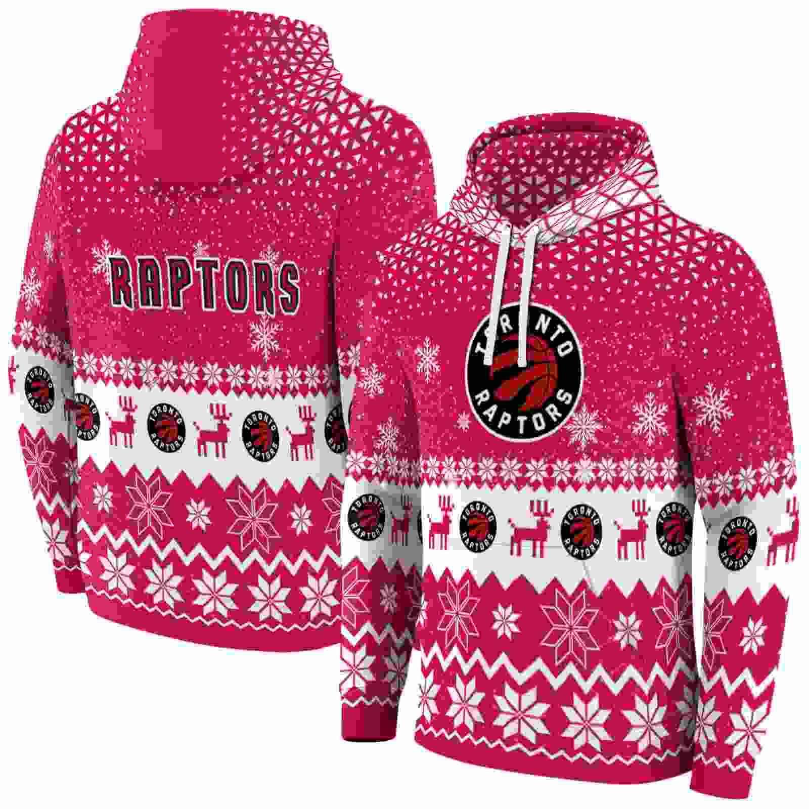 toronto raptors reindeer motif red hoodie fashion forward