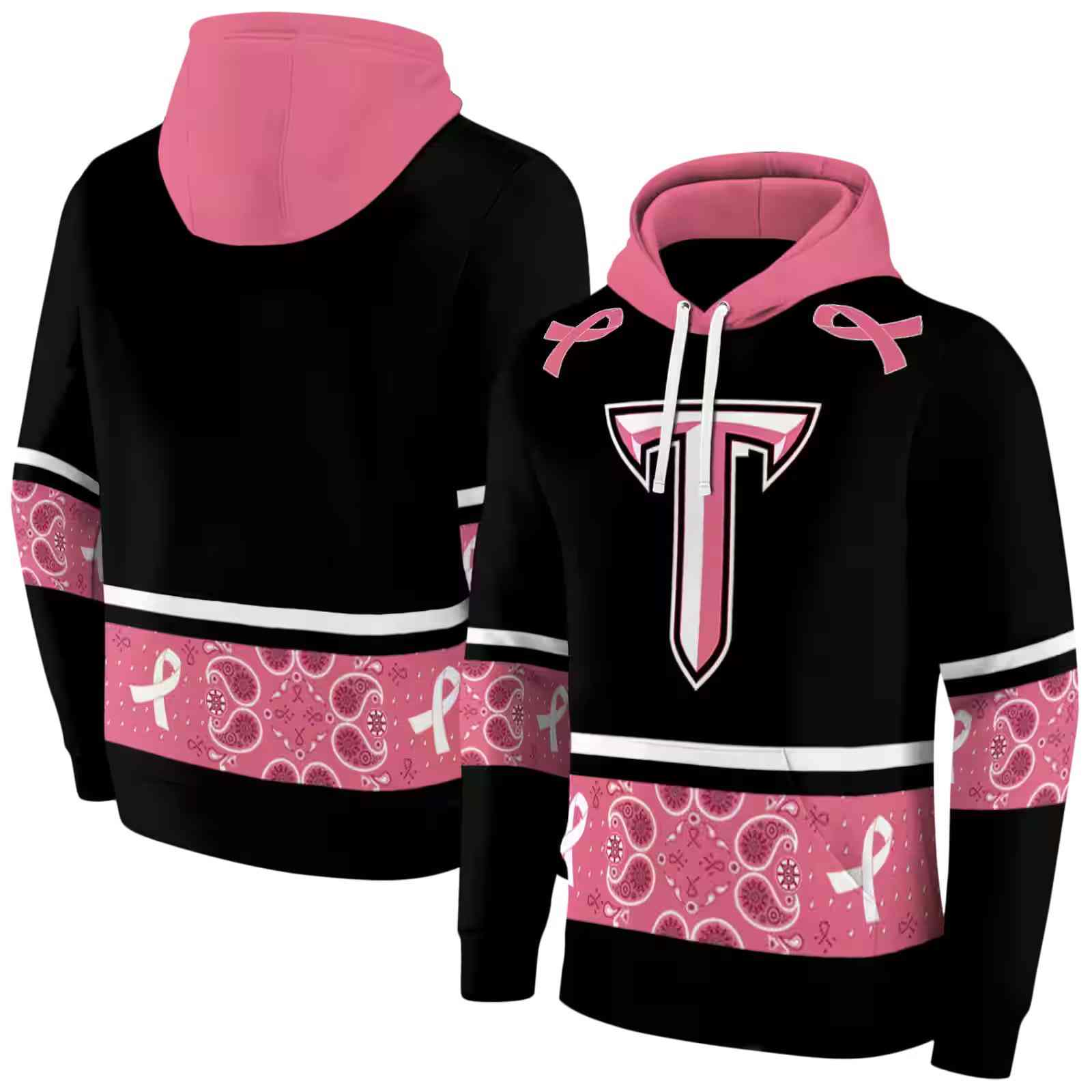 troy trojans awareness ribbon black pink hoodie fashion forward