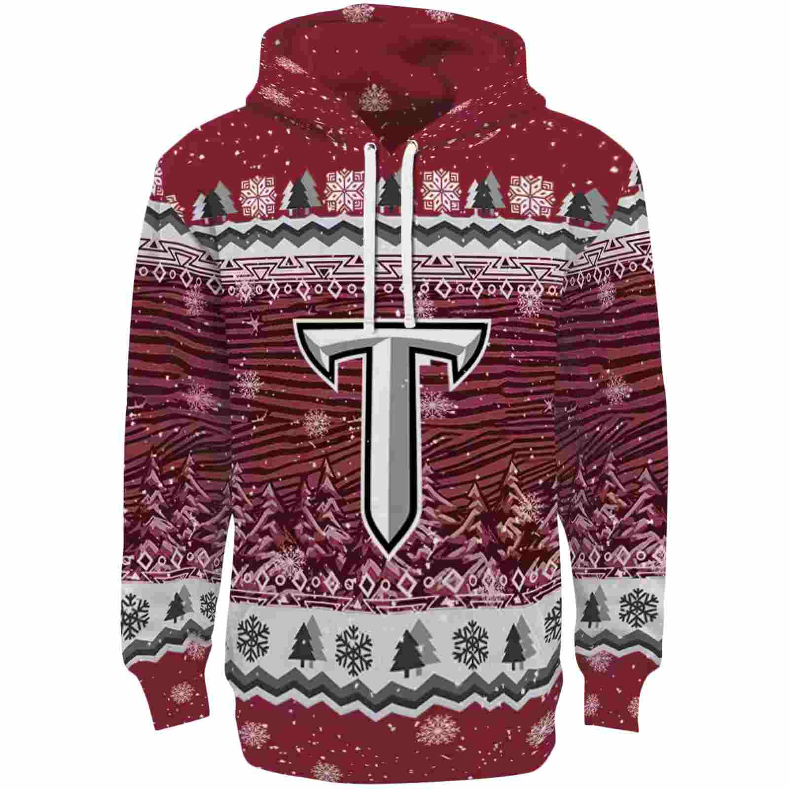Troy Trojans Christmas Trees Red Hoodie