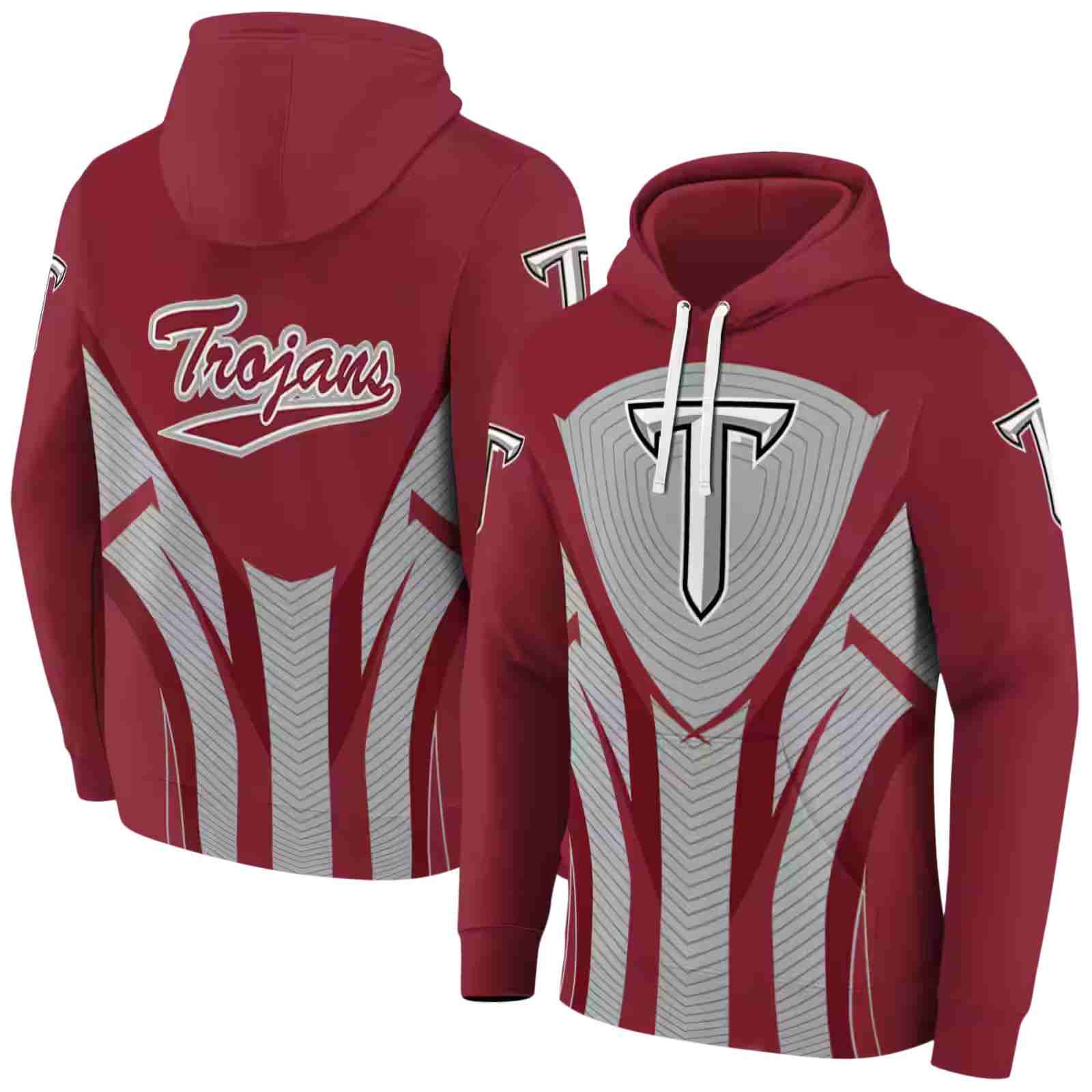 troy trojans concentric lines red black hoodie fashion forward