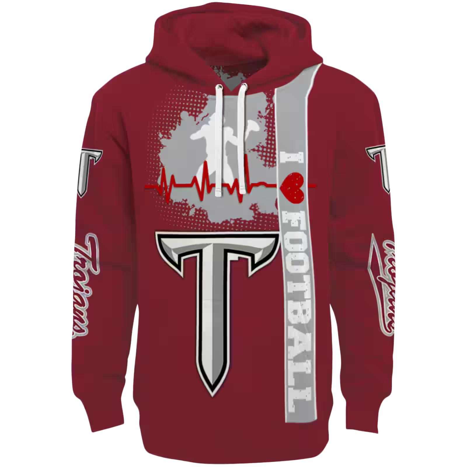 Troy Trojans Football Heartbeat Red Hoodie
