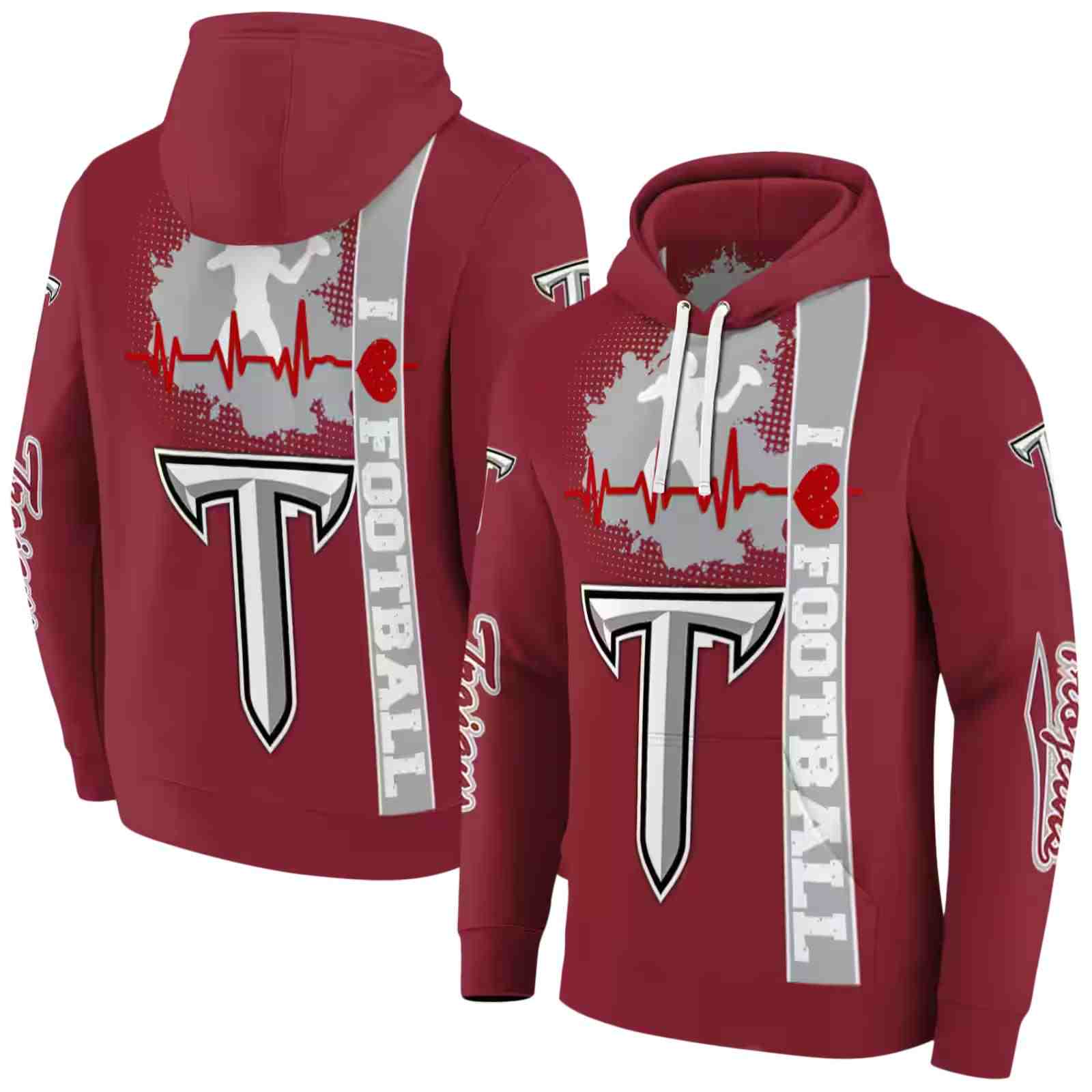 troy trojans football heartbeat red hoodie fashion forward
