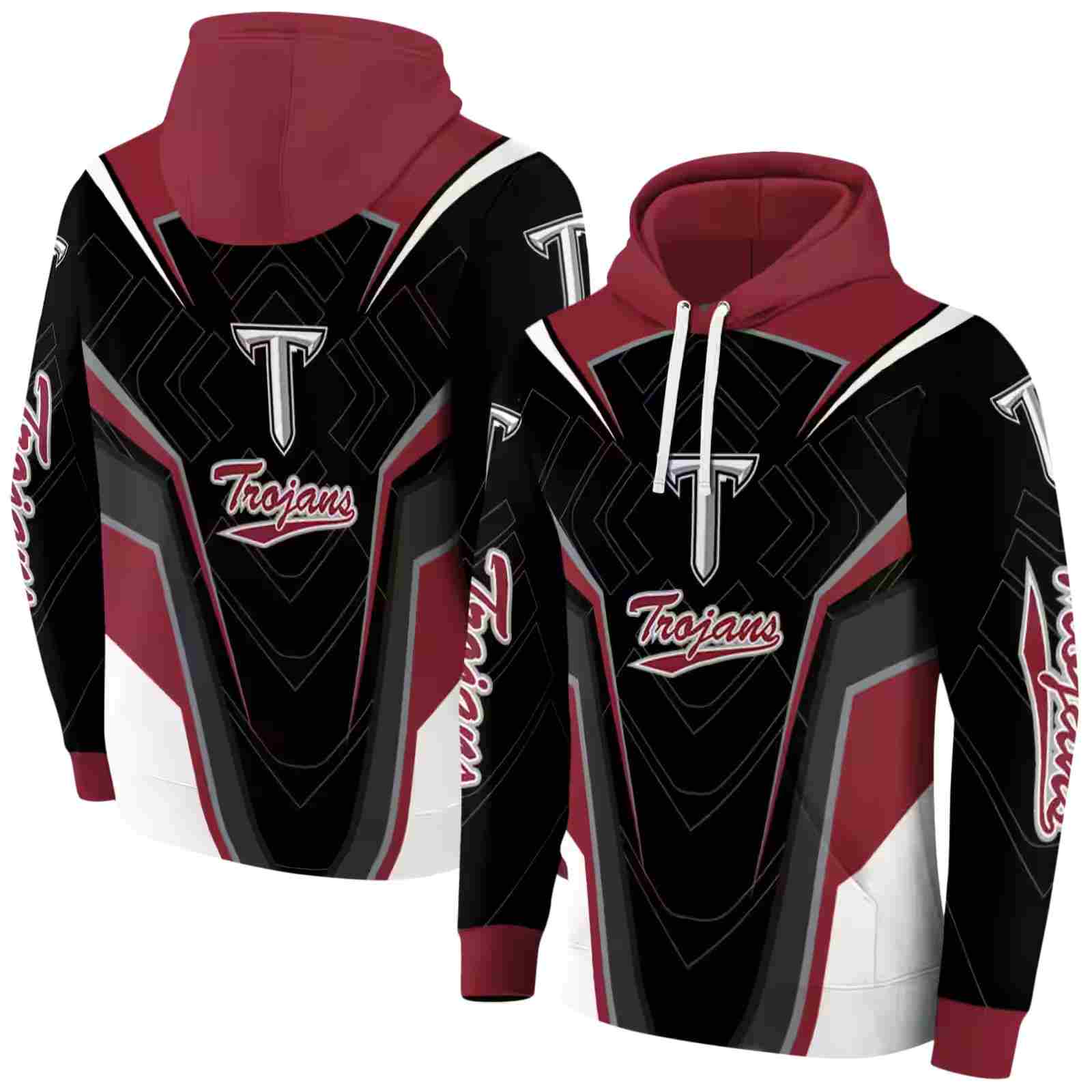 troy trojans futuristic pattern red black hoodie fashion forward