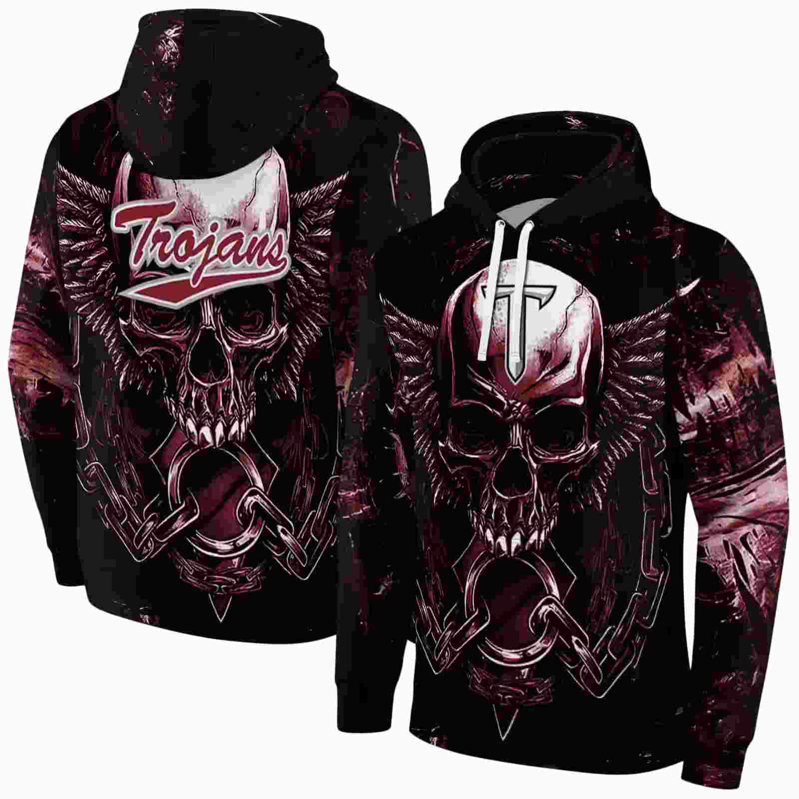 troy trojans skull artwork red black hoodie fashion forward