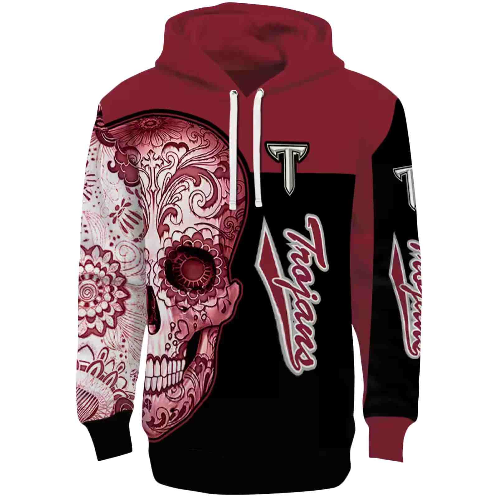 Troy Trojans Sugar Skull Red Black Hoodie