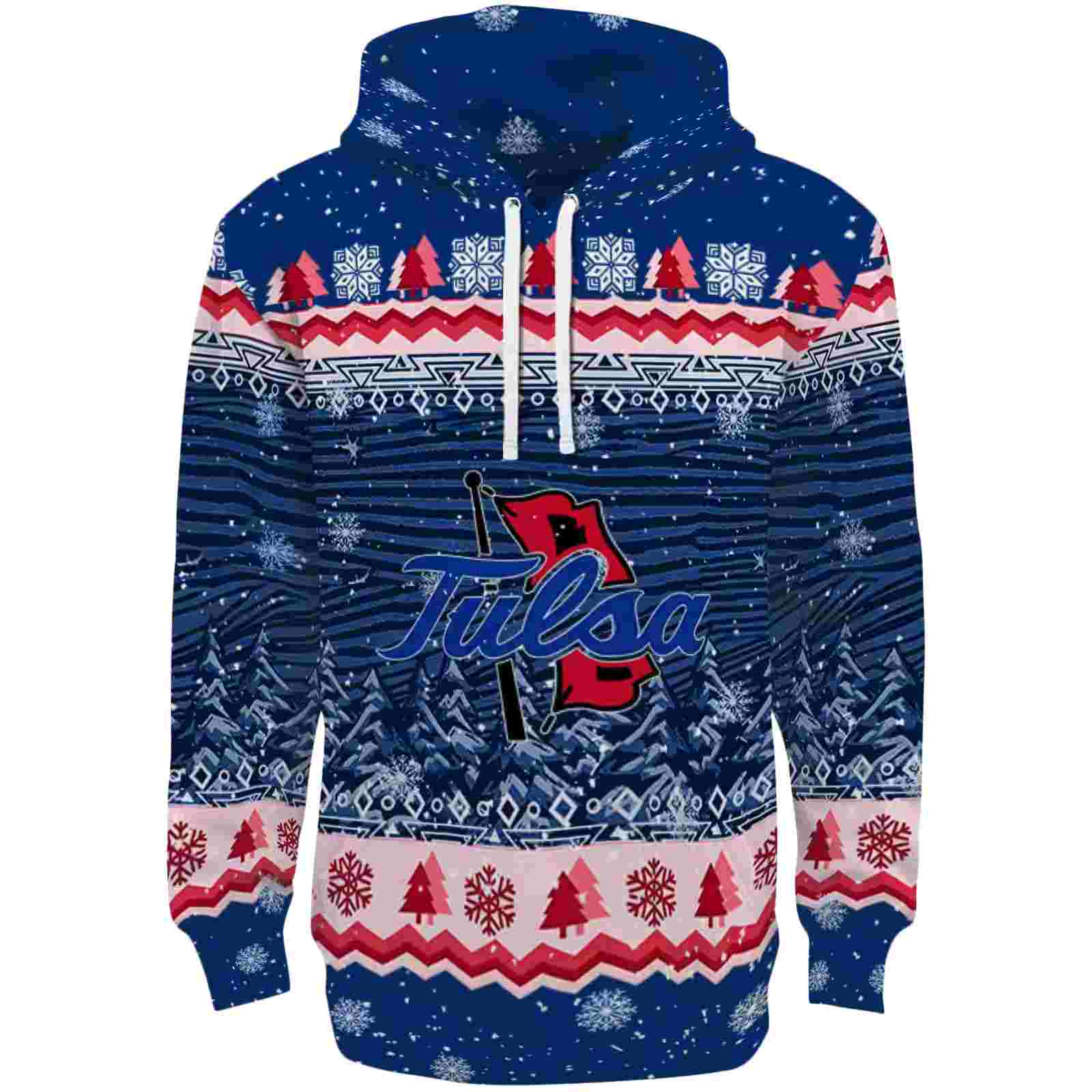 Tulsa Golden Hurricane Christmas Trees Blue Hoodie