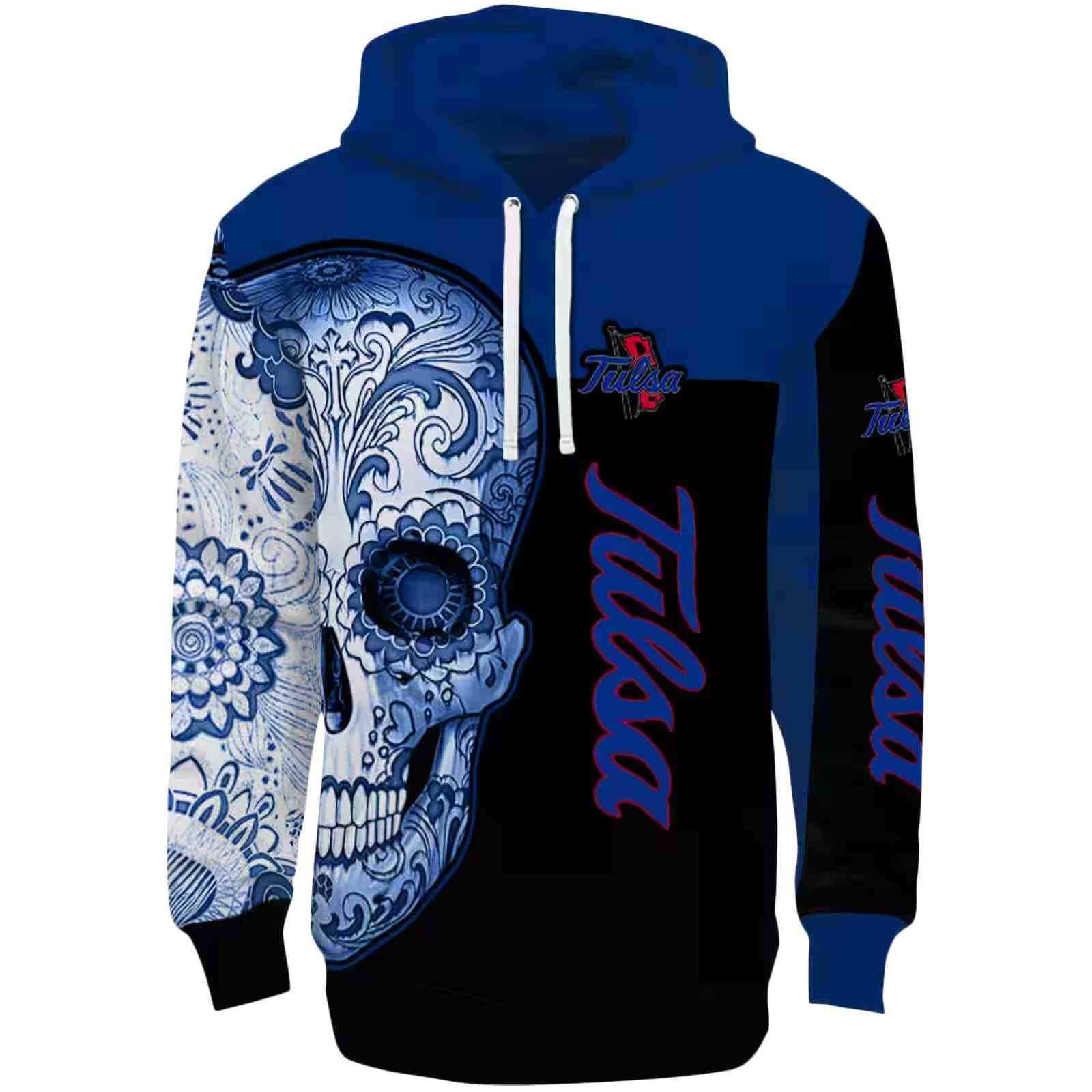 Tulsa Golden Hurricane Sugar Skull Blue Black Hoodie