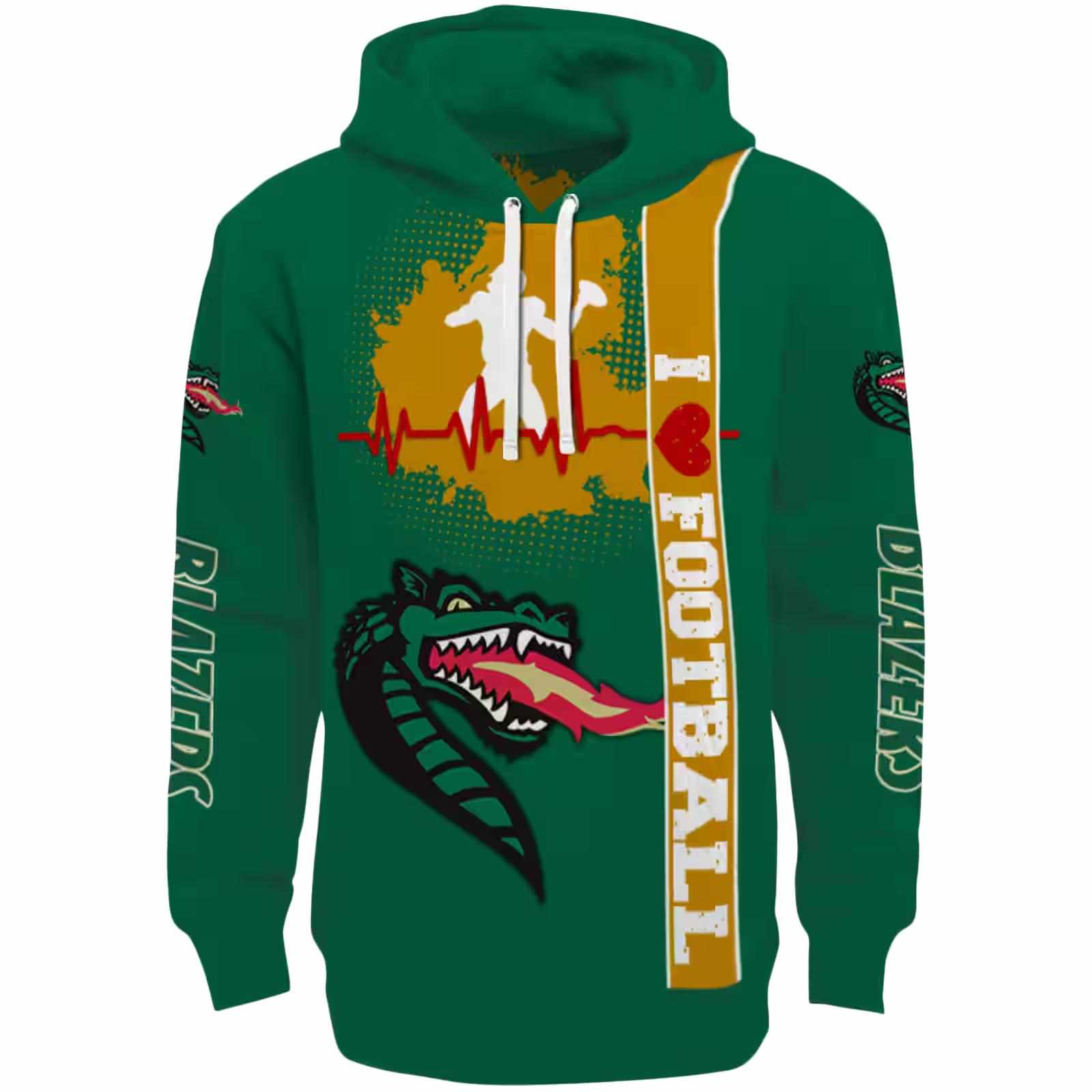 UAB Blazers Football Heartbeat Green Hoodie