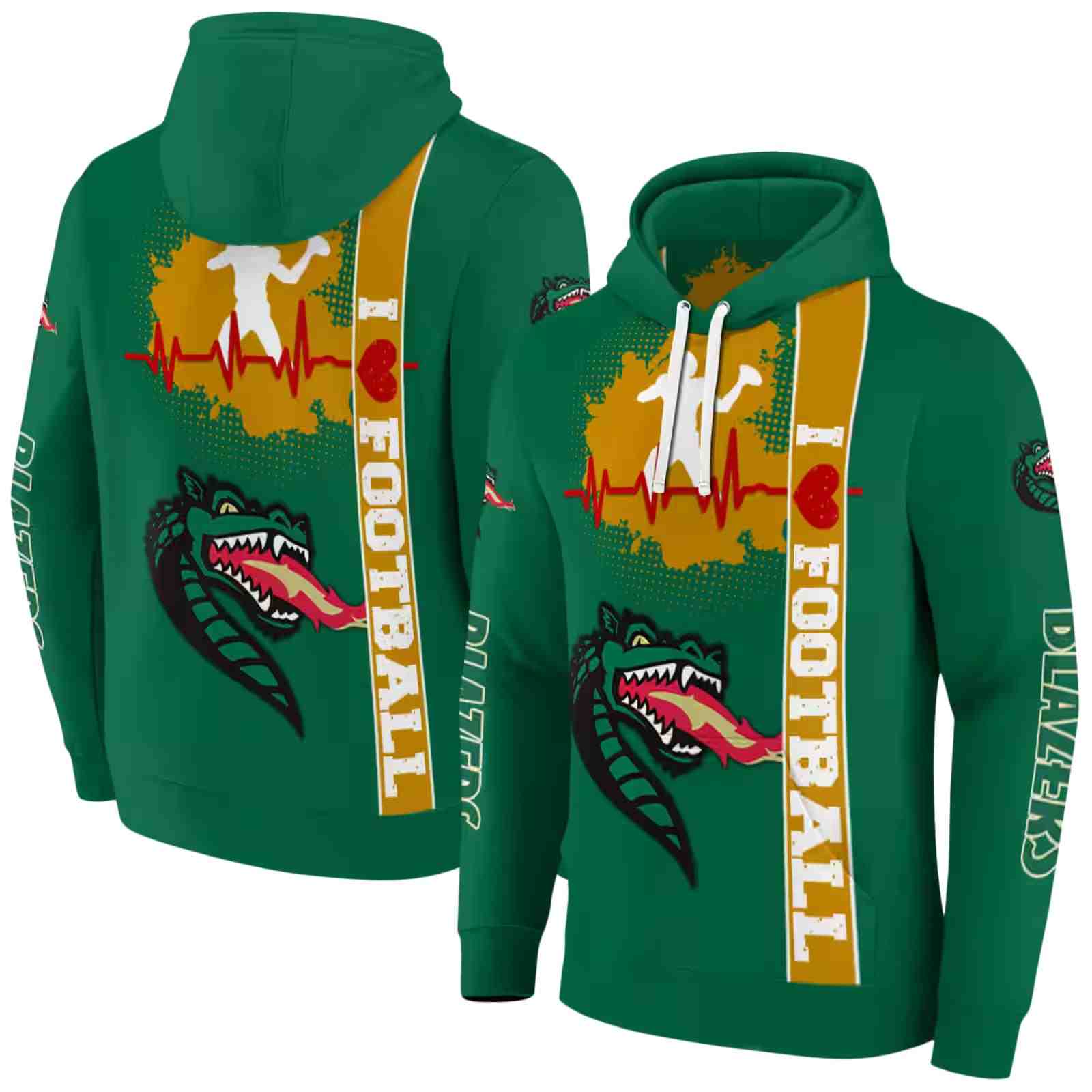 uab blazers football heartbeat green hoodie fashion forward