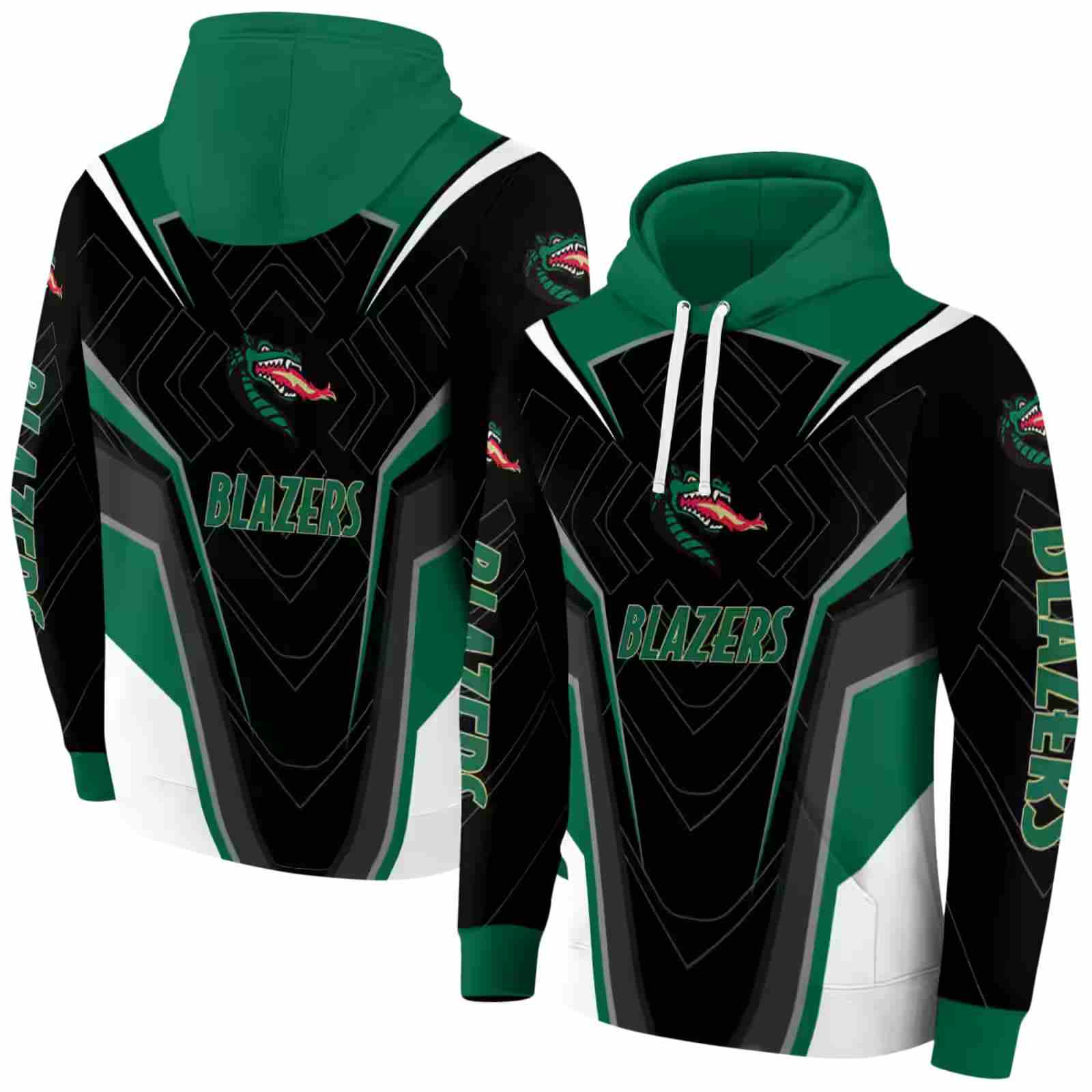 uab blazers futuristic pattern green black hoodie fashion forward