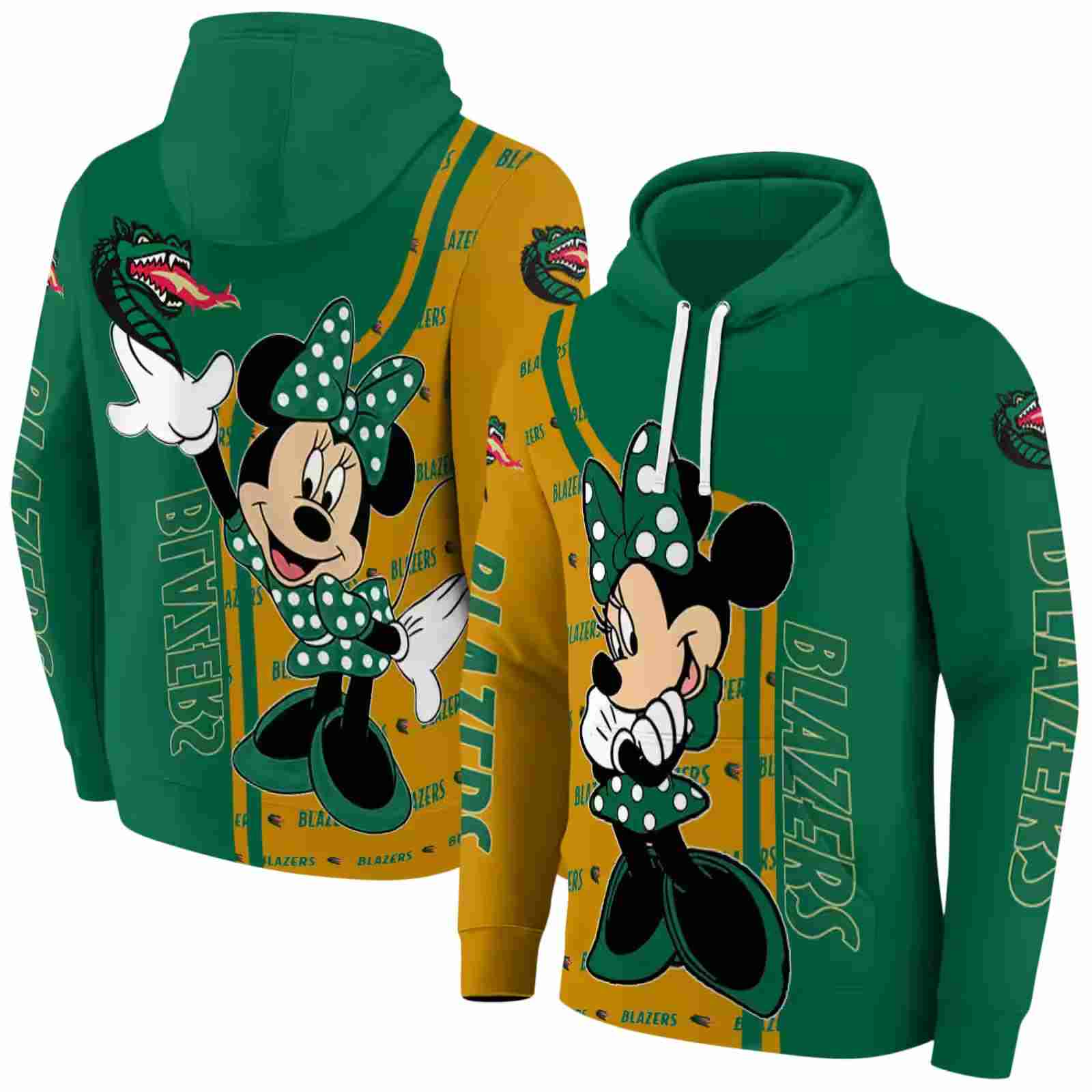 uab blazers minnie mouse green hoodie fashion forward