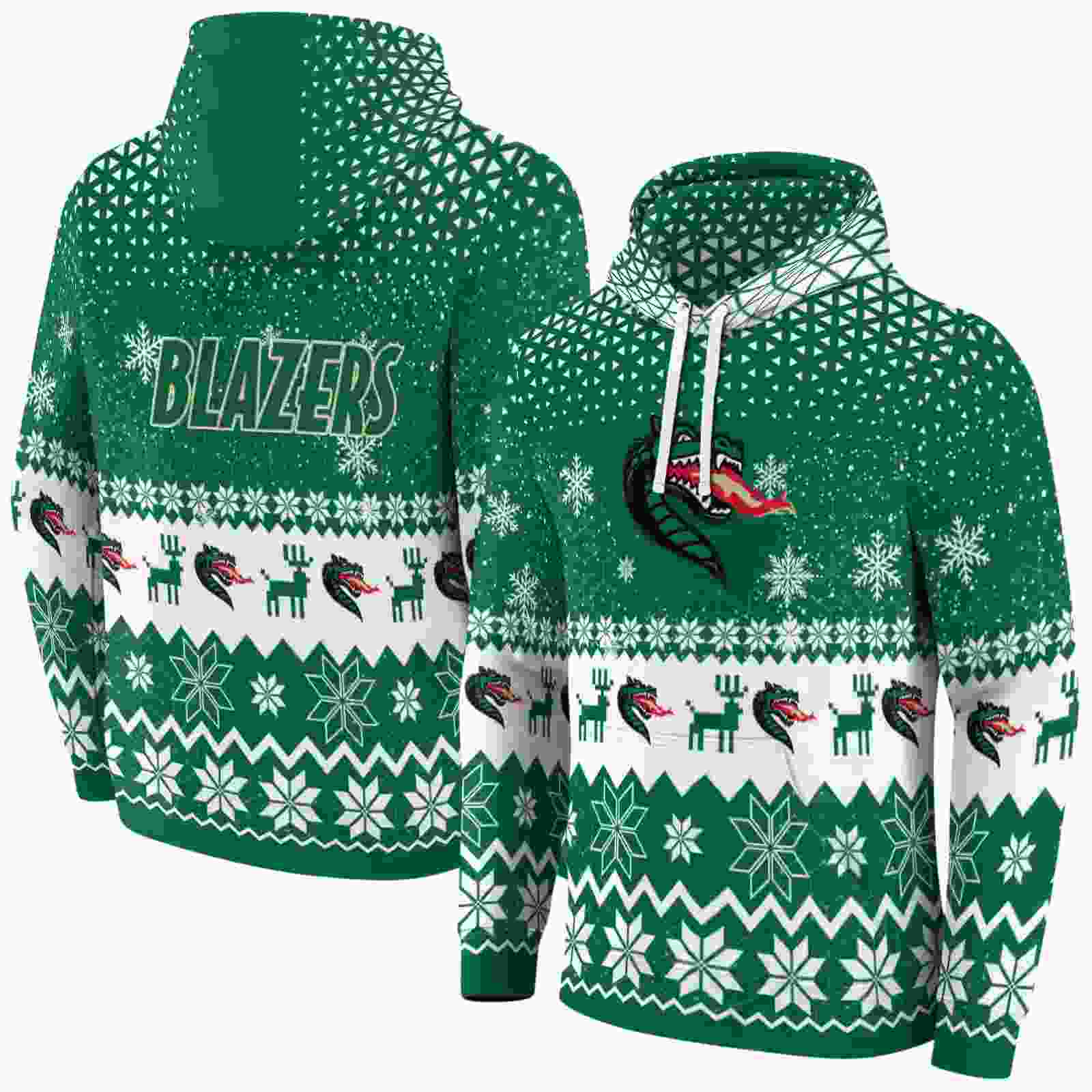 uab blazers reindeer motif green hoodie fashion forward