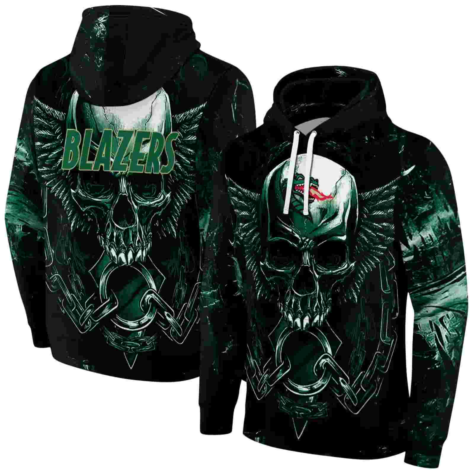 uab blazers skull artwork green black hoodie fashion forward