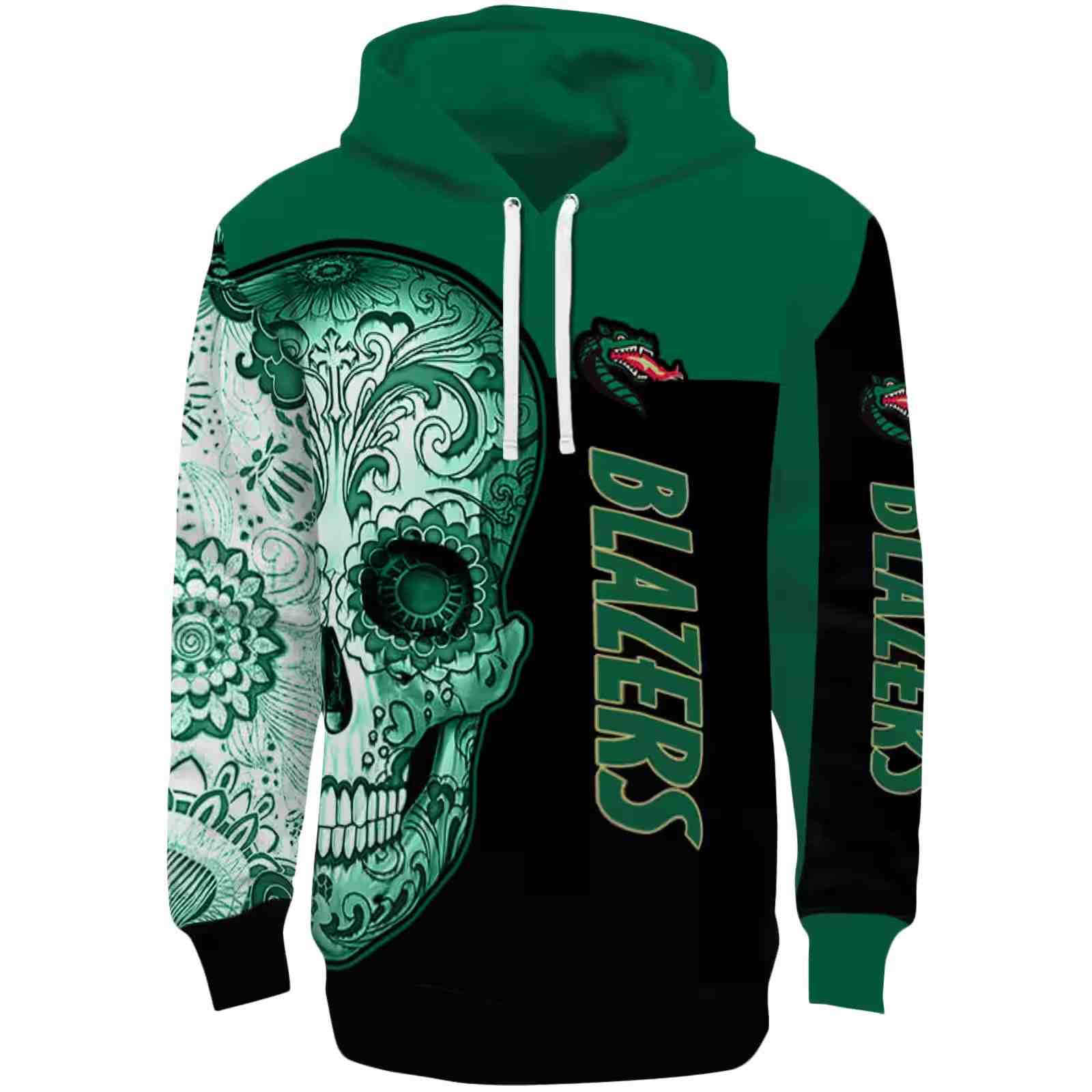 UAB Blazers Sugar Skull Green Black Hoodie