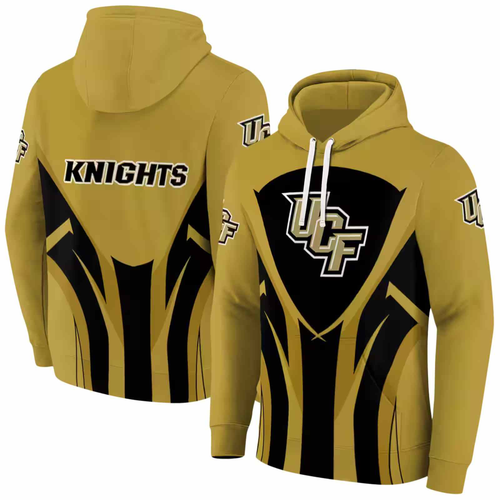 ucf knights concentric lines gold black hoodie fashion forward