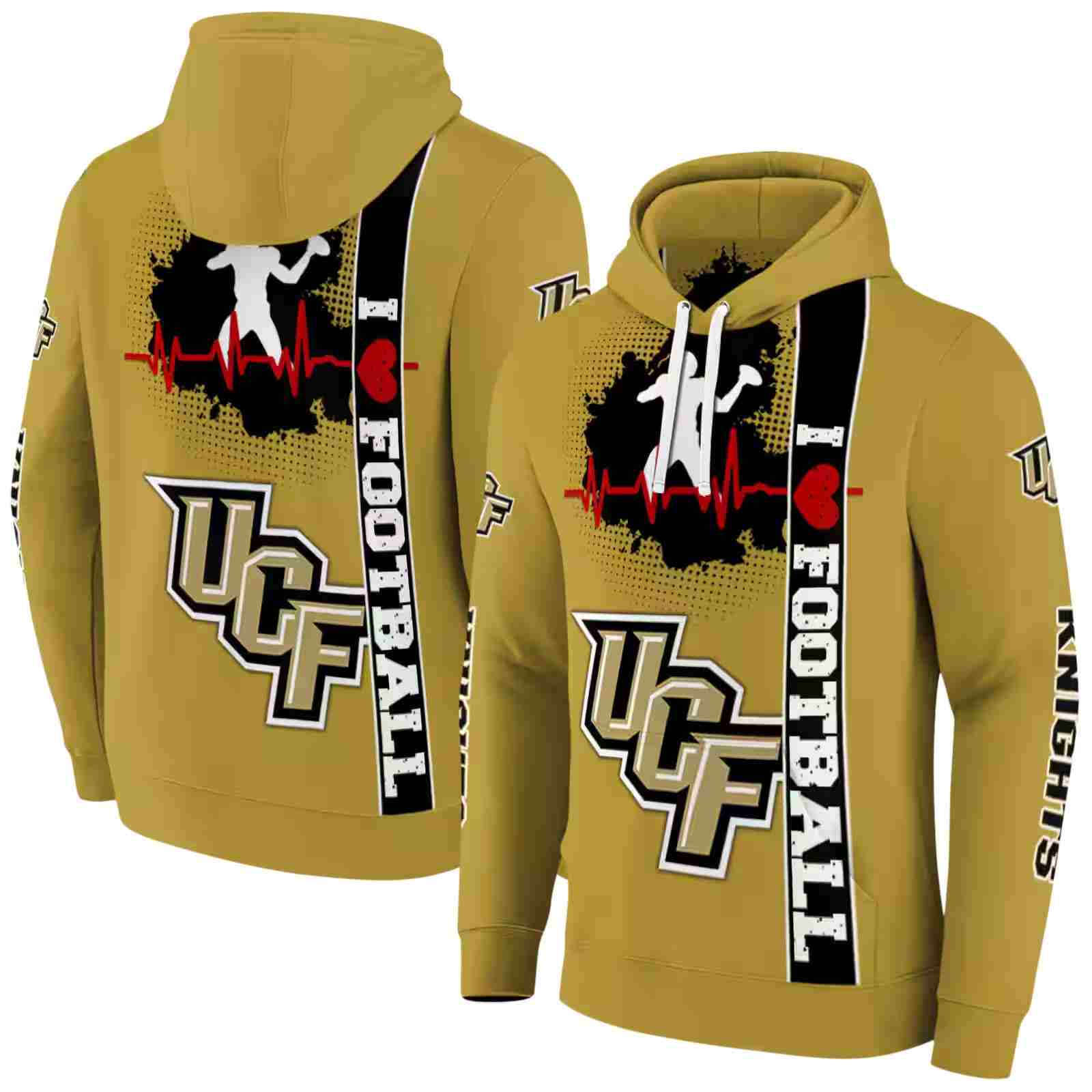 ucf knights football heartbeat gold hoodie fashion forward