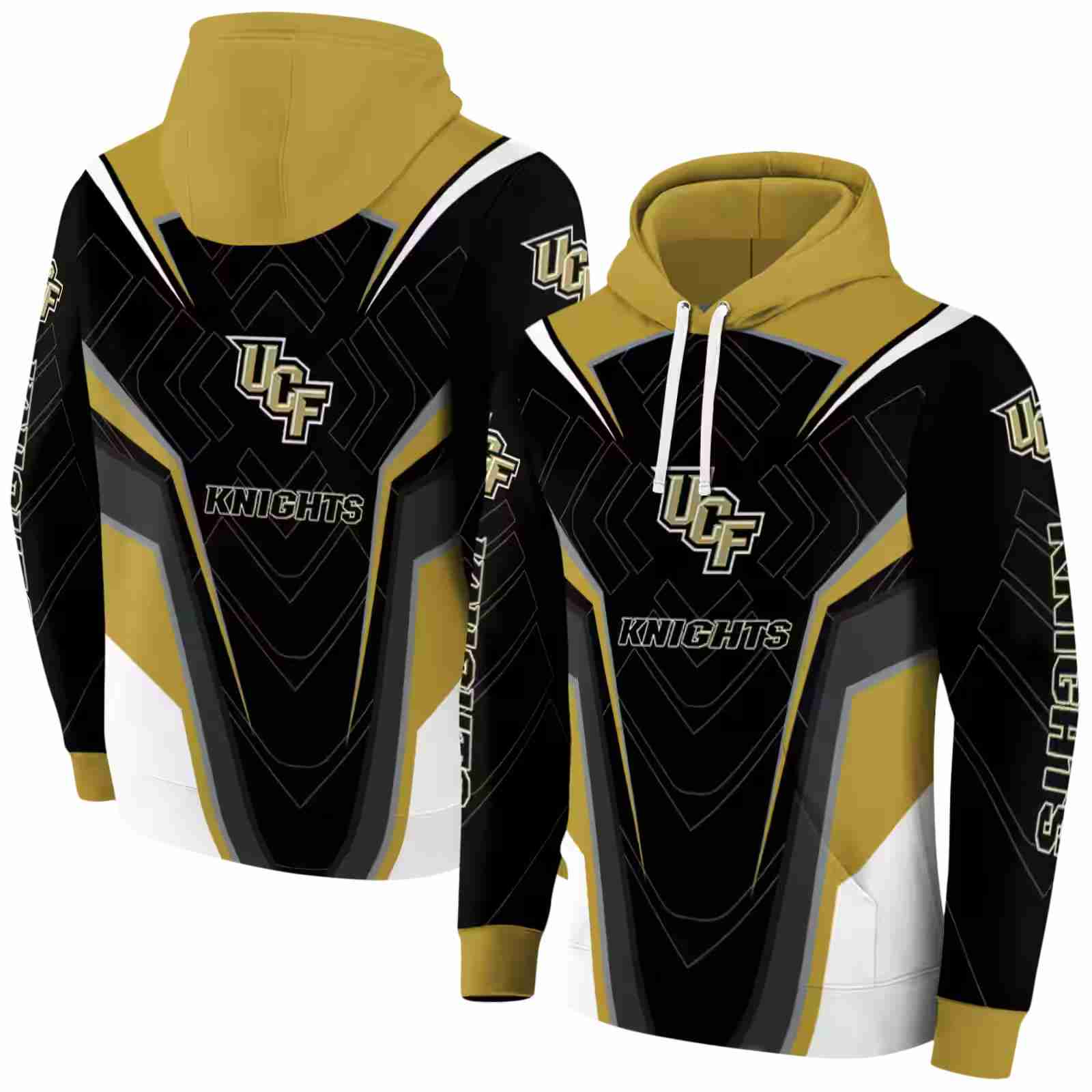 ucf knights futuristic pattern gold black hoodie fashion forward