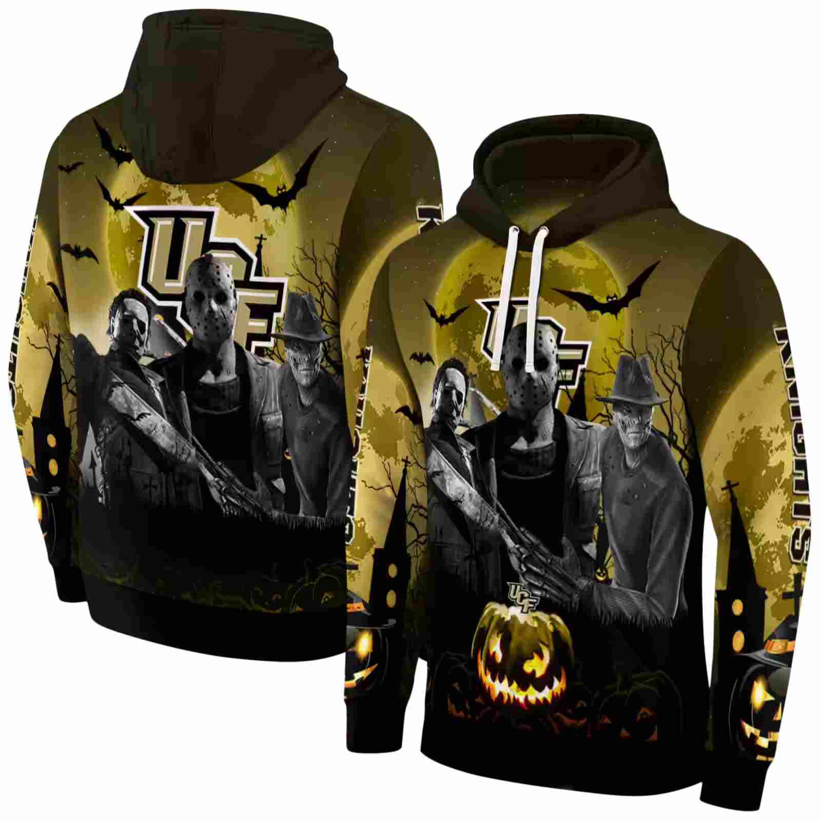 ucf knights halloween vibes gold black hoodie fashion forward