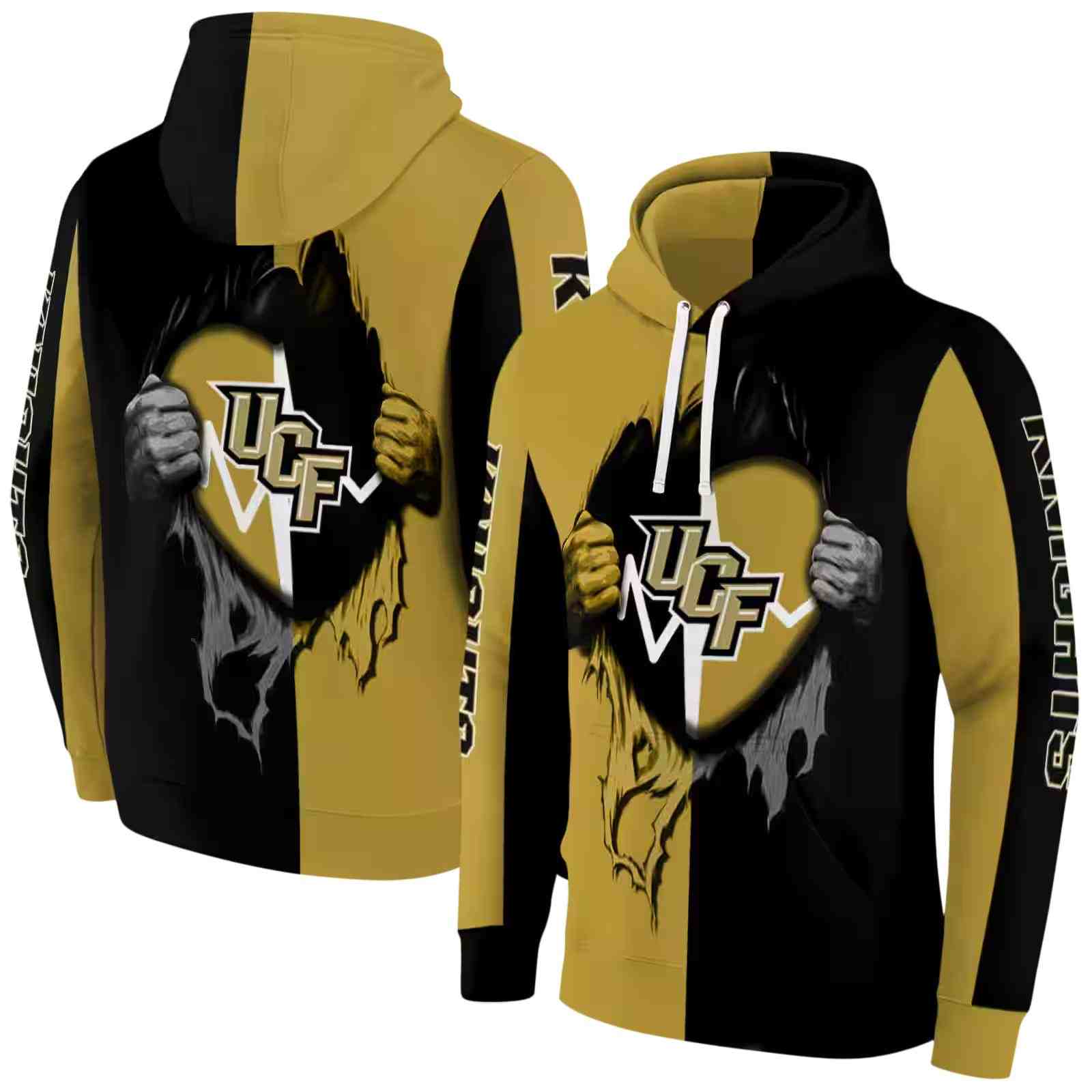 ucf knights heartbeat graphic gold hoodie fashion forward