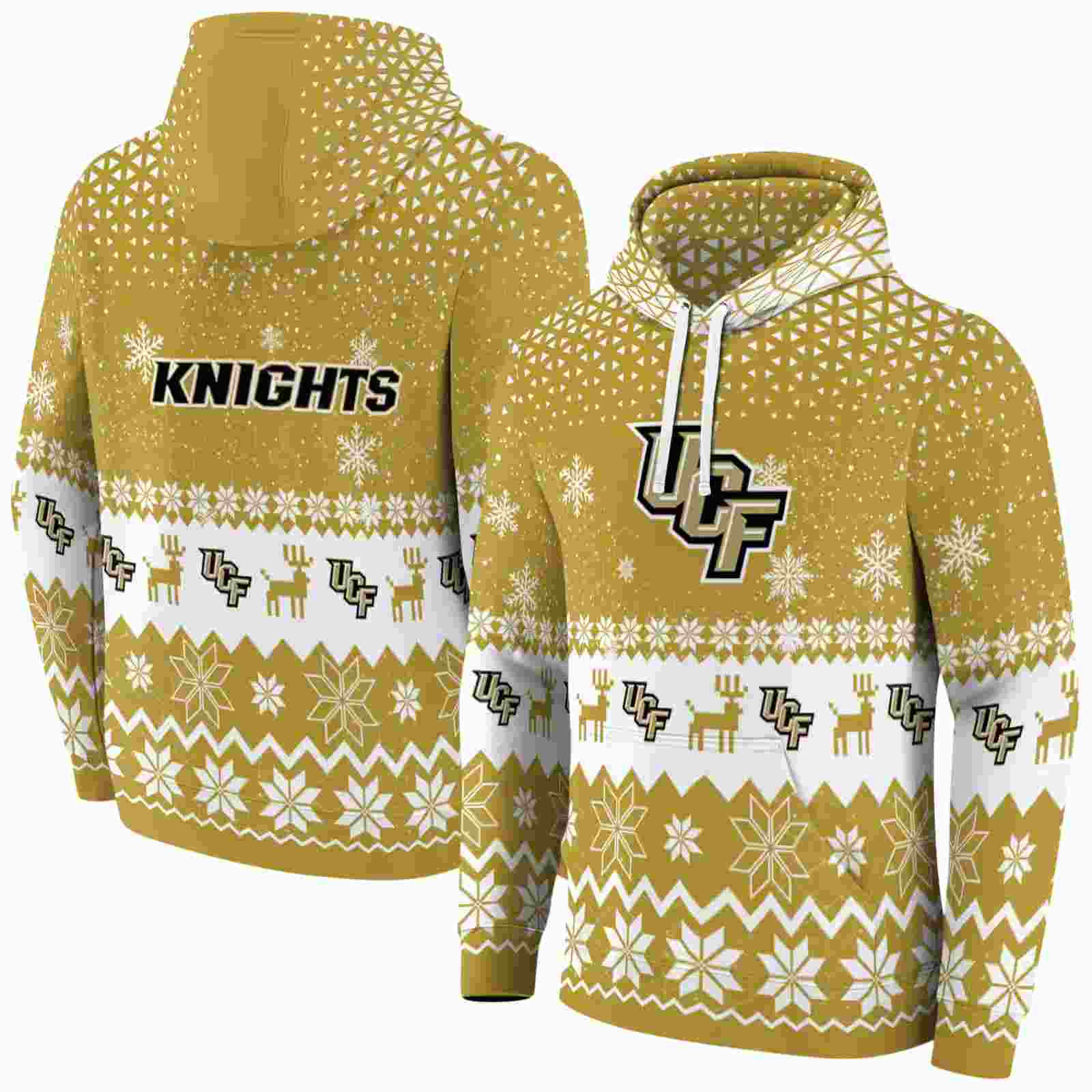 ucf knights reindeer motif gold hoodie fashion forward