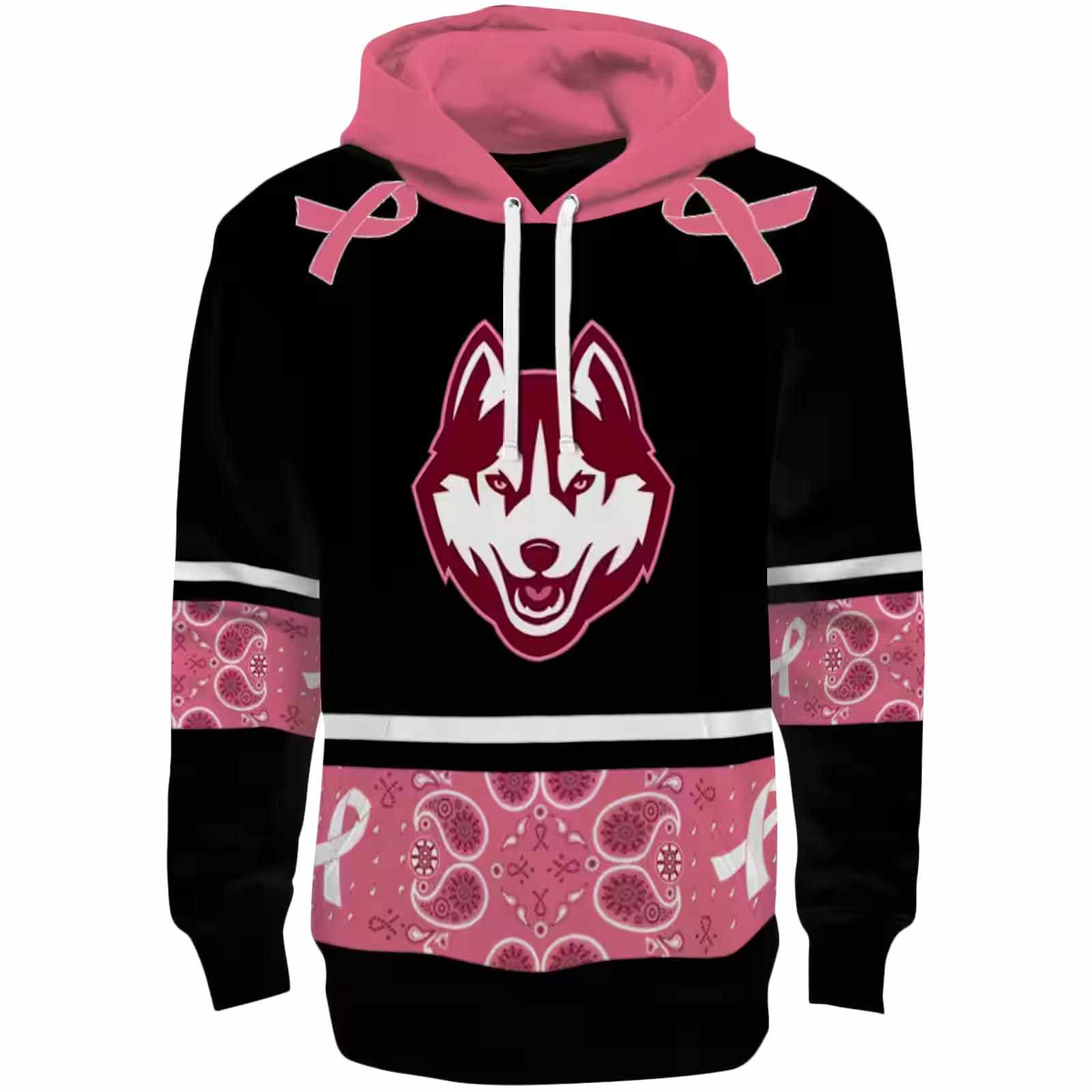 UConn Huskies Awareness Ribbon Black Pink Hoodie