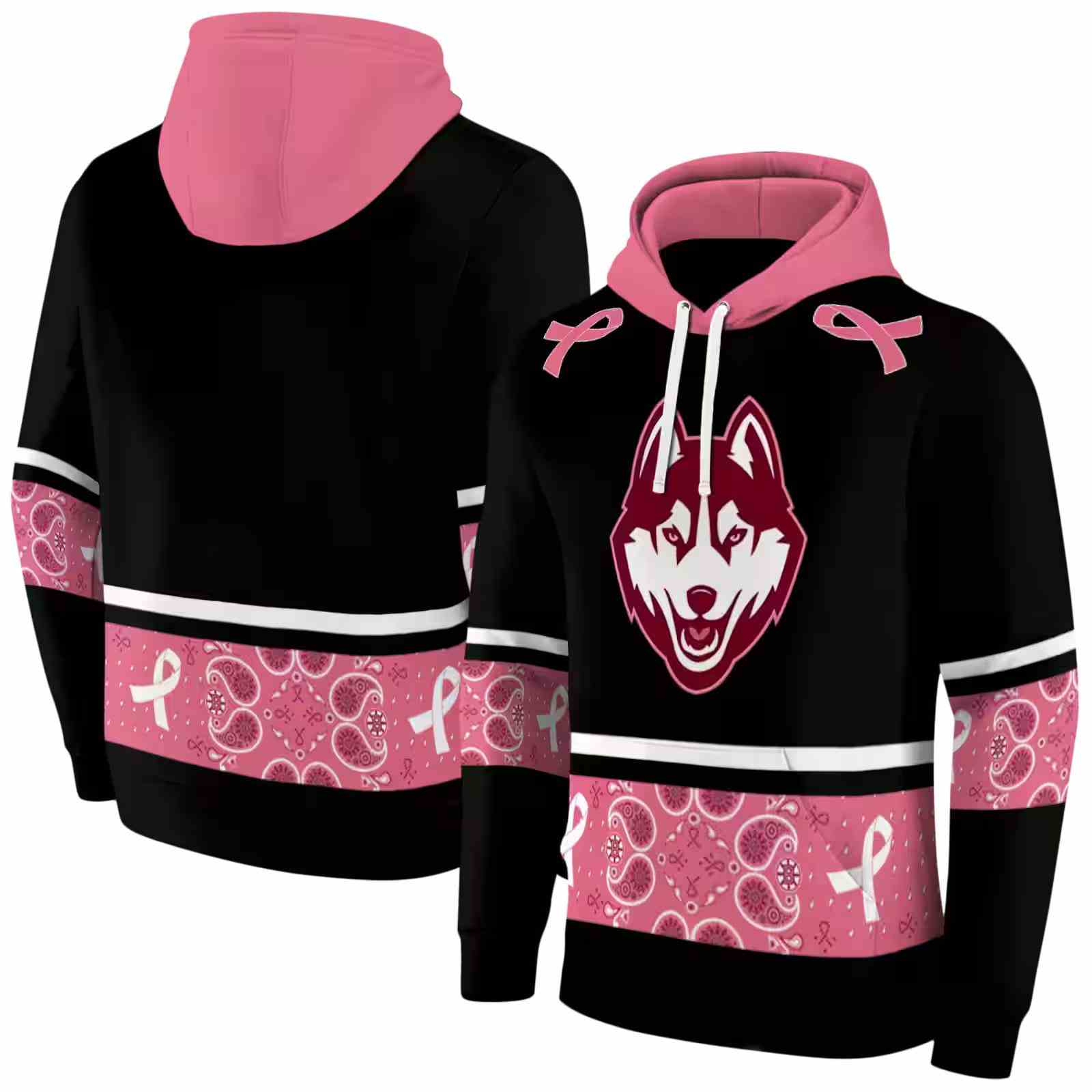 uconn huskies awareness ribbon black pink hoodie fashion forward