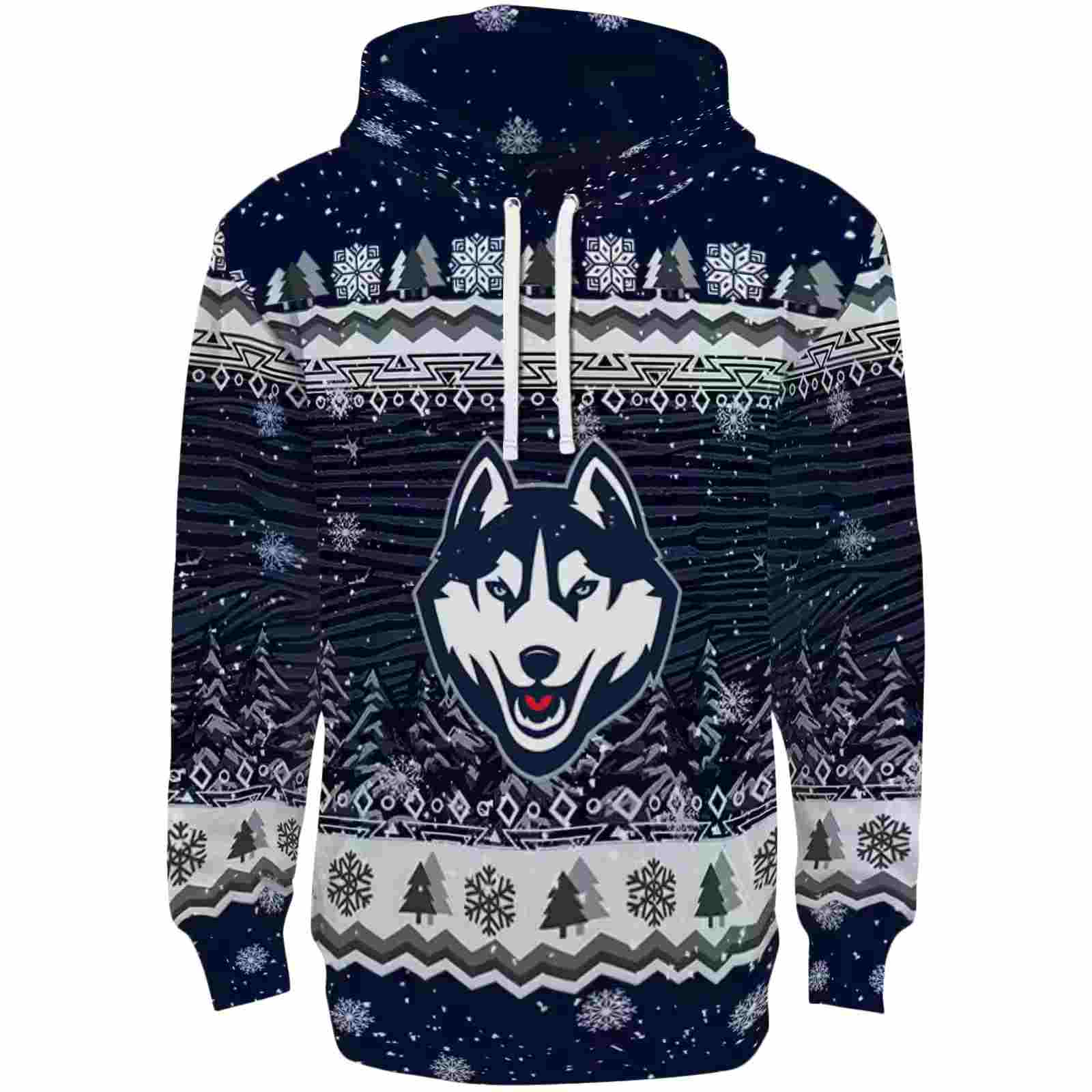 UConn Huskies Christmas Trees Blue Hoodie