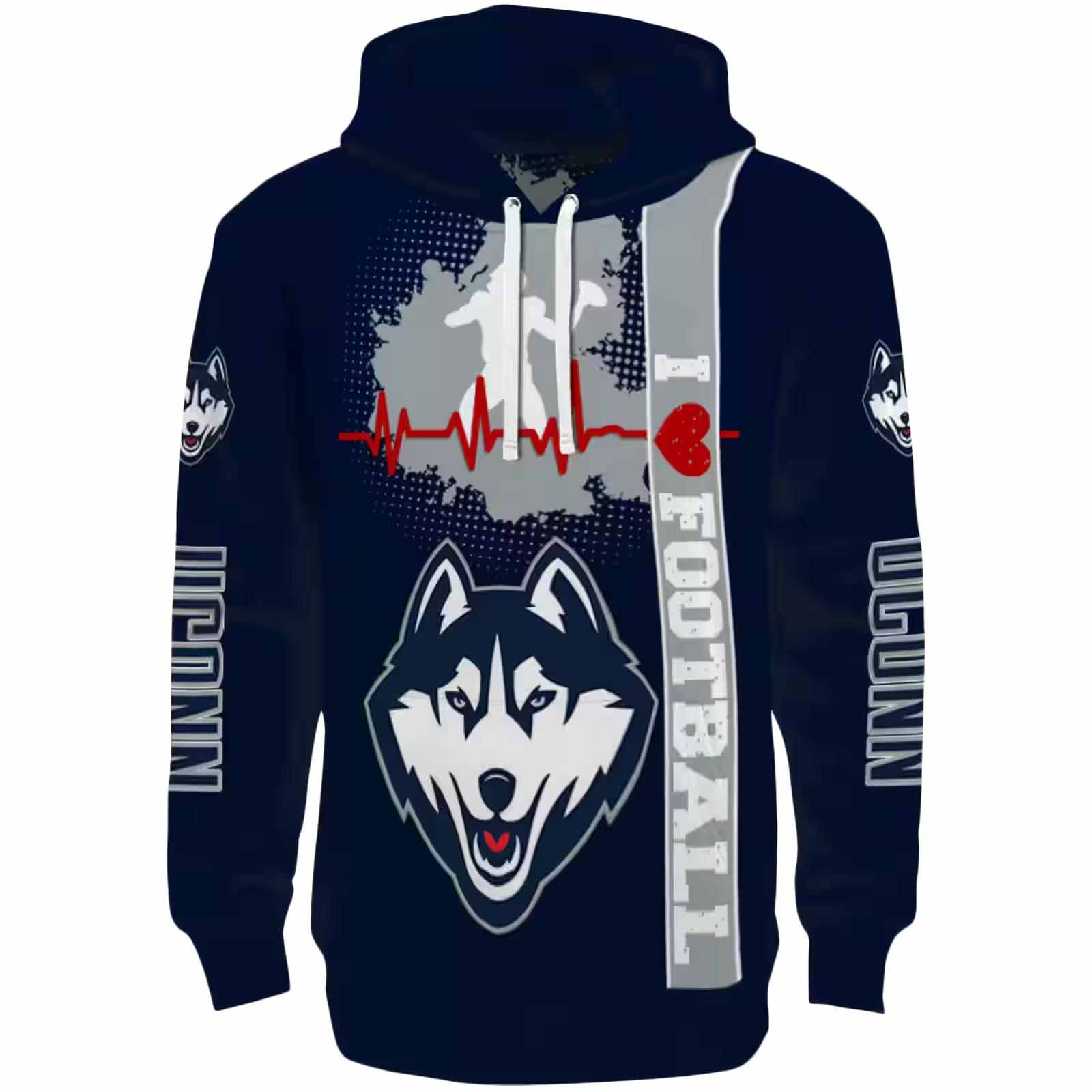 UConn Huskies Football Heartbeat Blue Hoodie