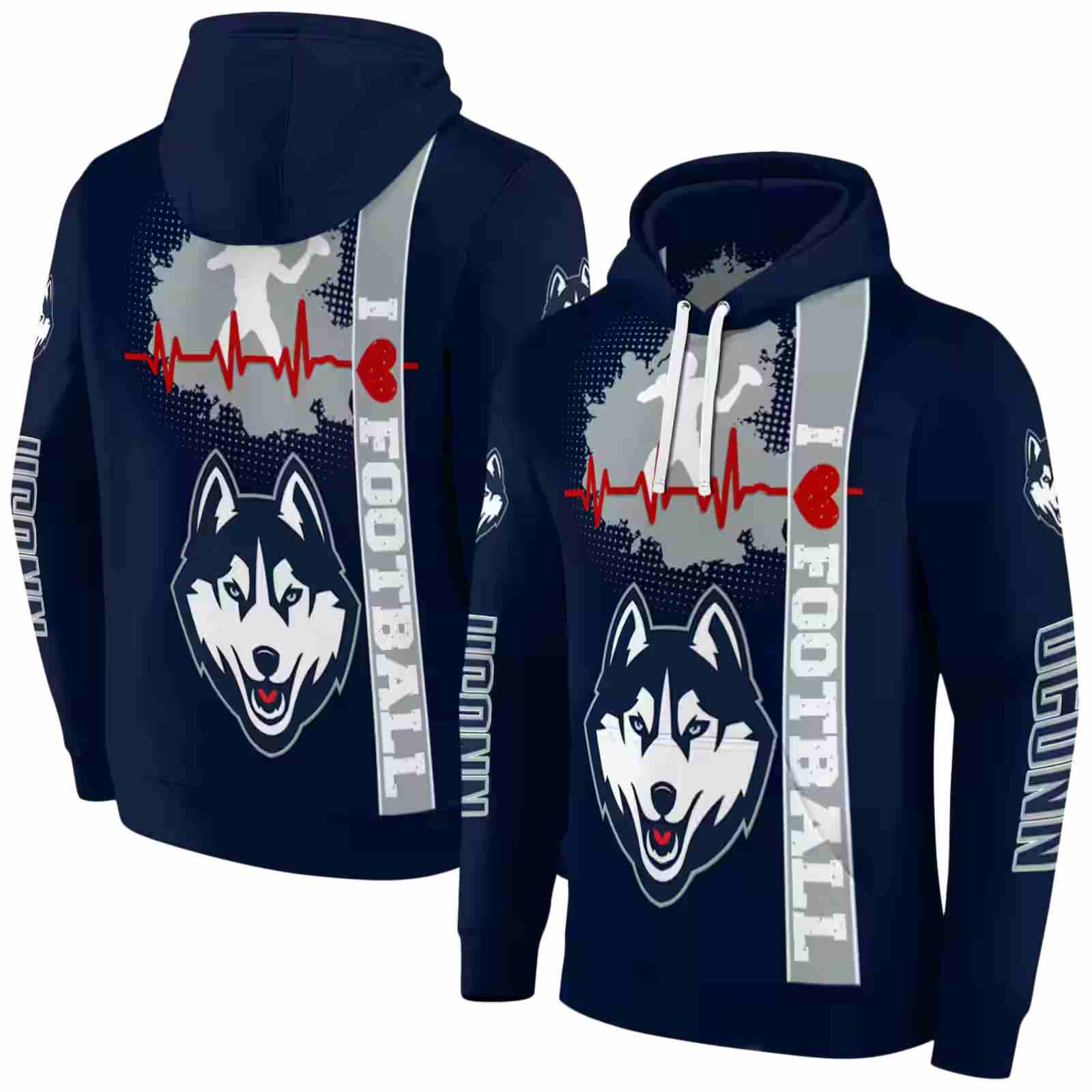 uconn huskies football heartbeat blue hoodie fashion forward