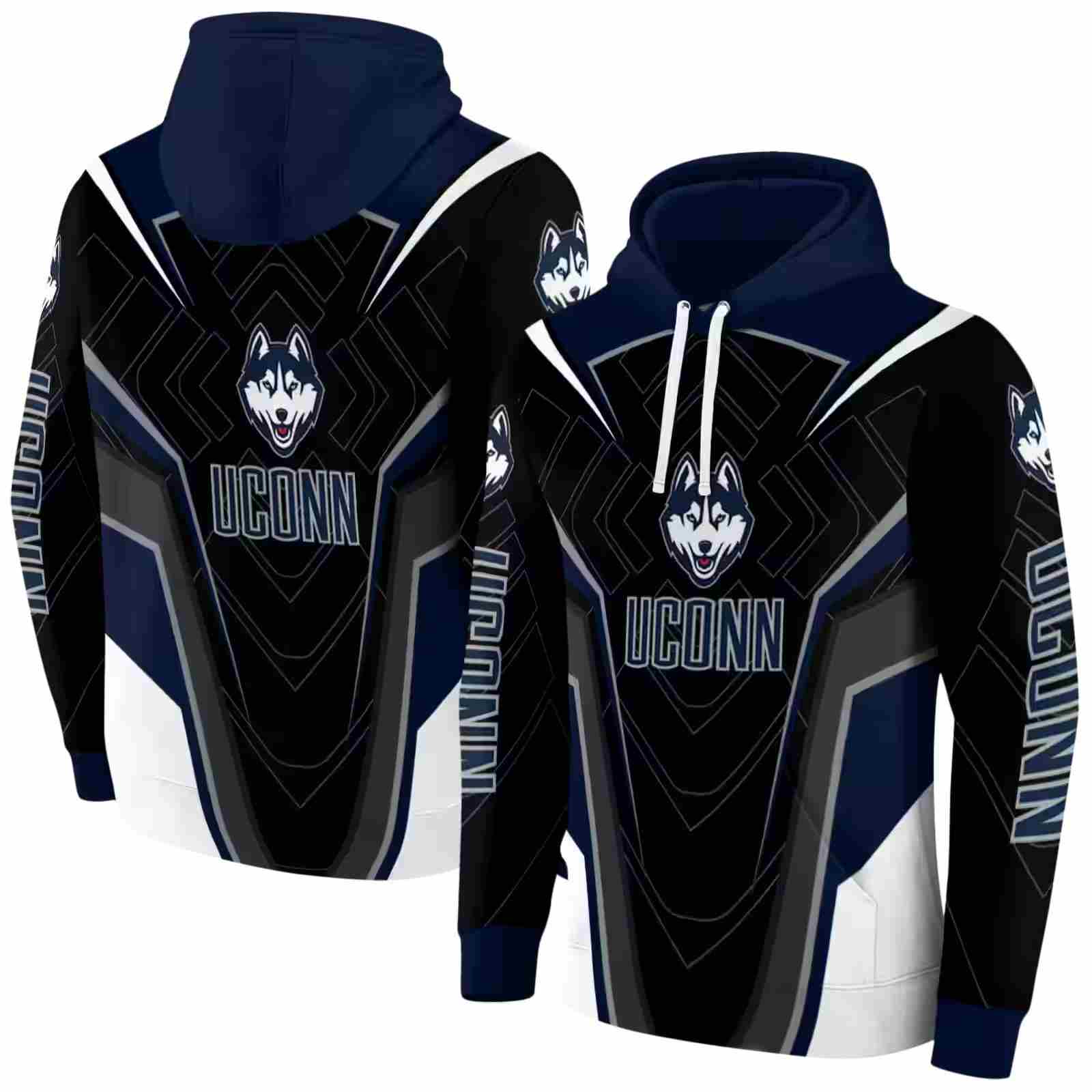 uconn huskies futuristic pattern blue black hoodie fashion forward