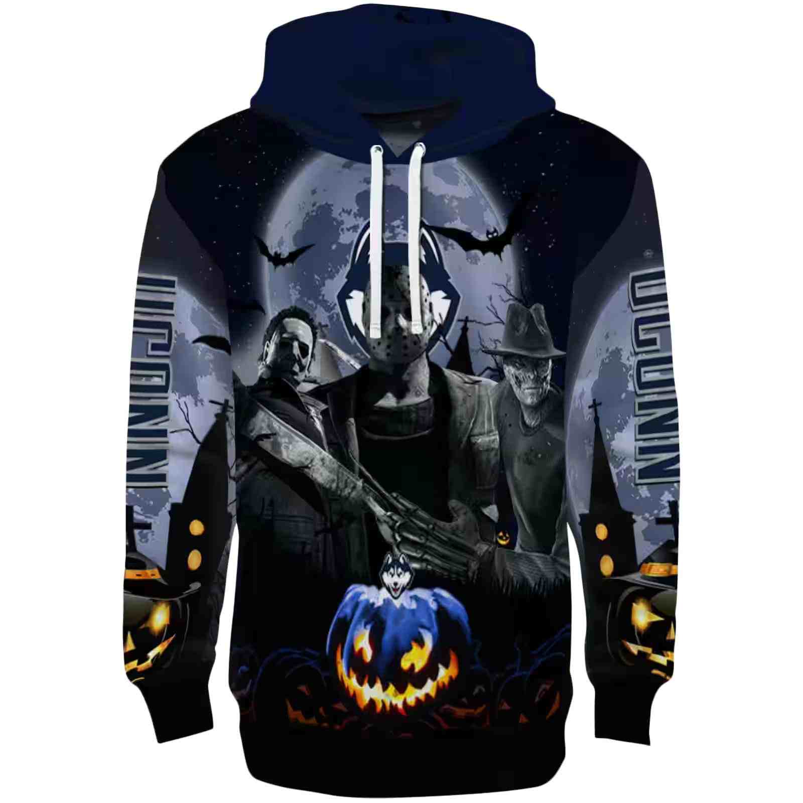 UConn Huskies Halloween Vibes Blue Black Hoodie