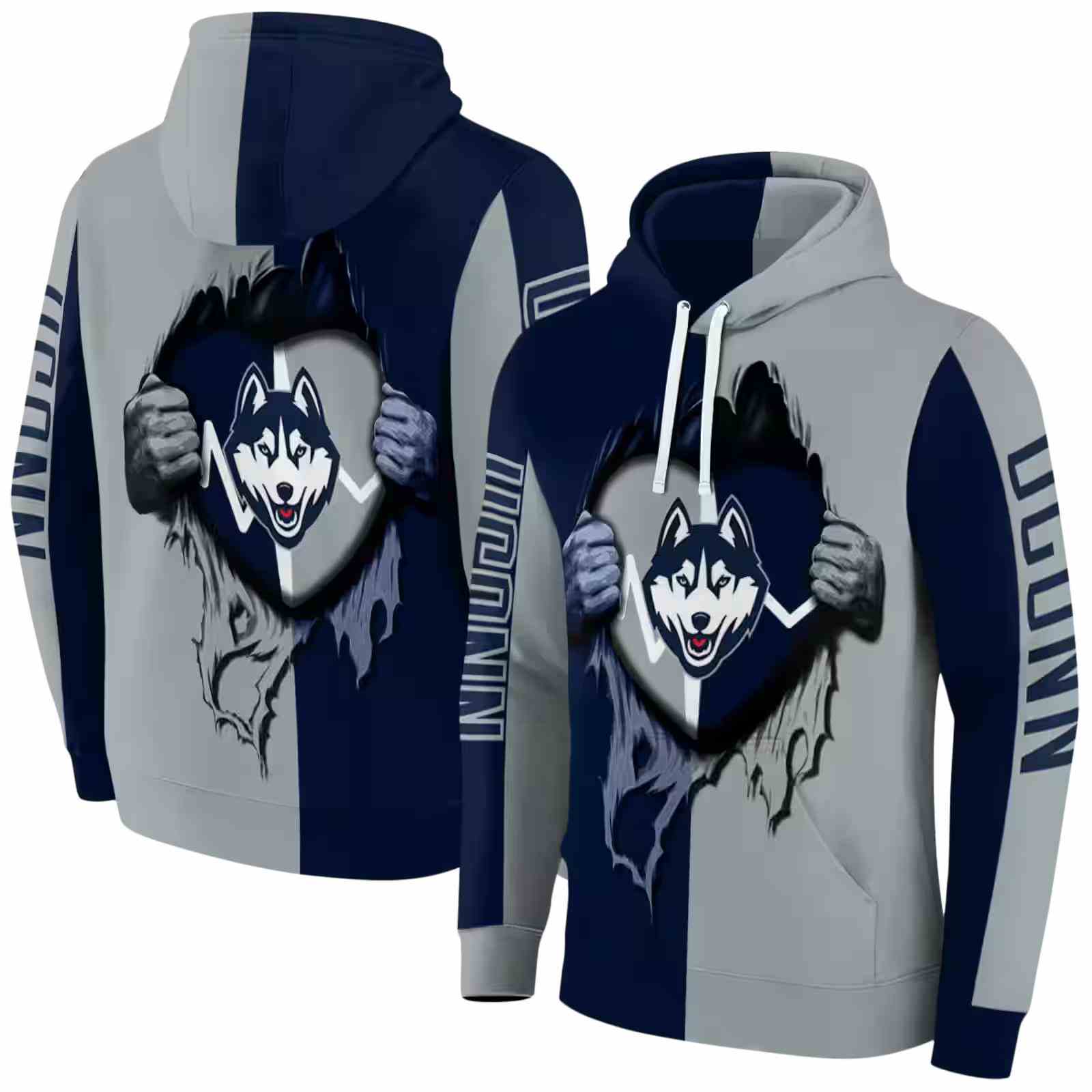 uconn huskies heartbeat graphic blue hoodie fashion forward