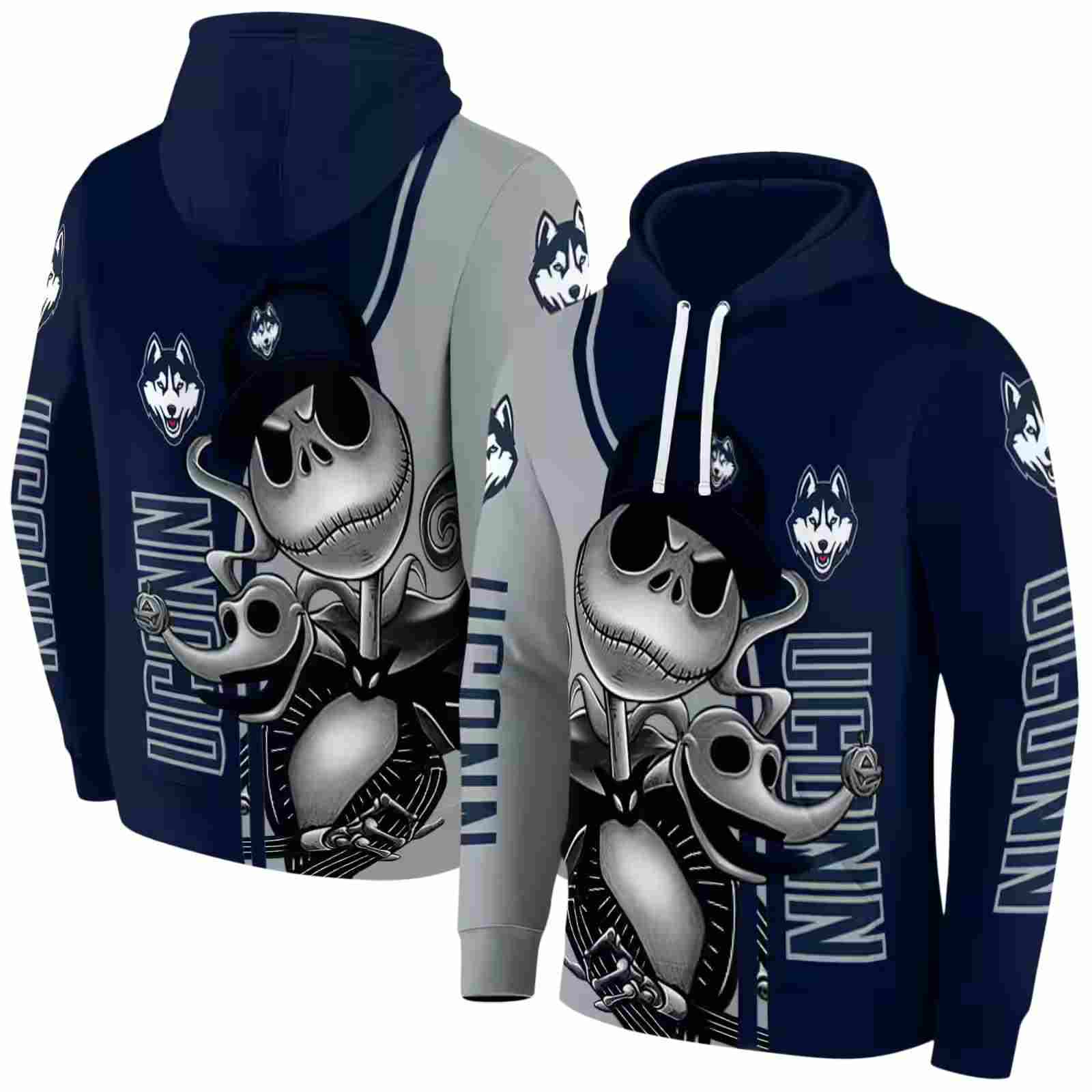 uconn huskies jack skellington blue hoodie fashion forward