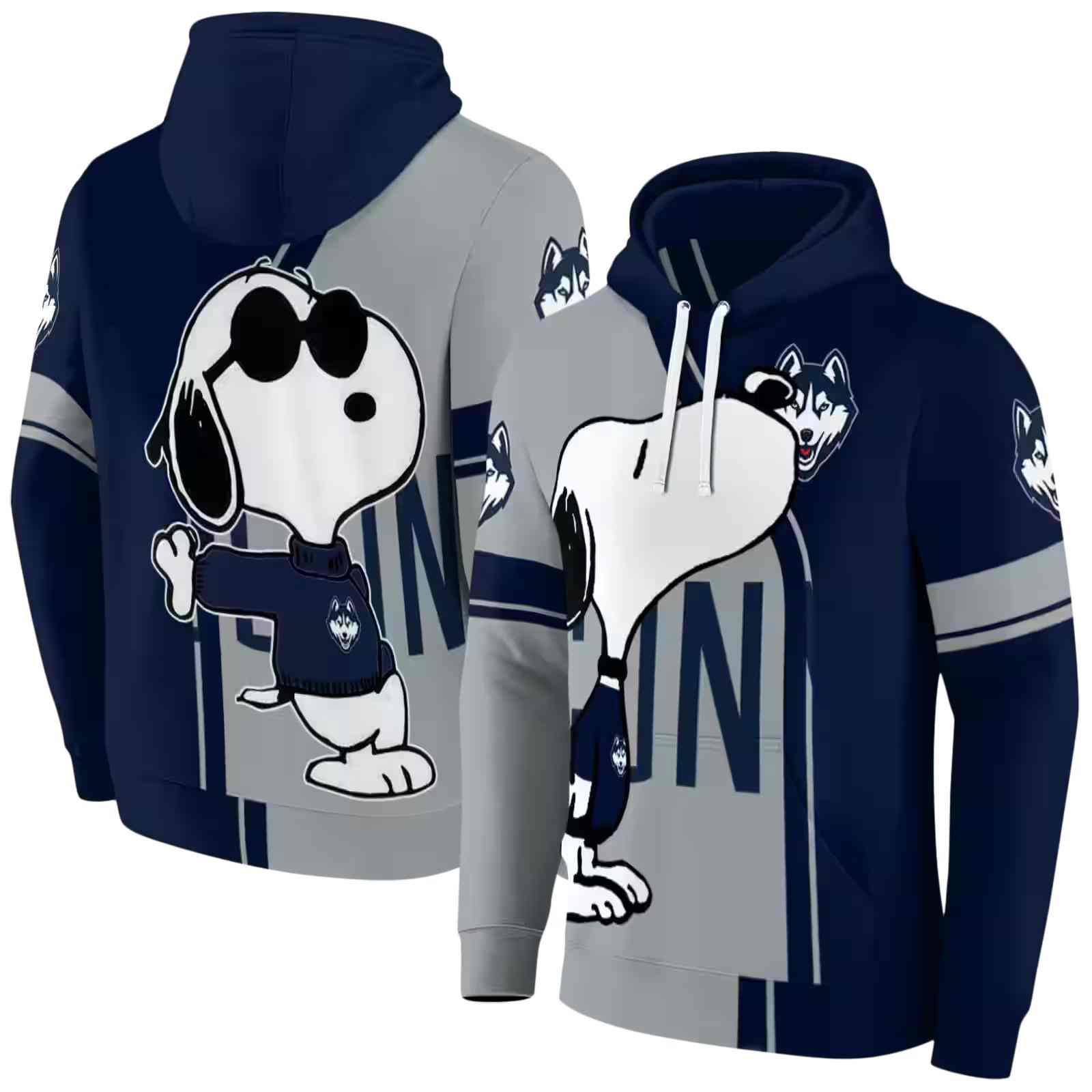 uconn huskies playful snoopy blue hoodie fashion forward