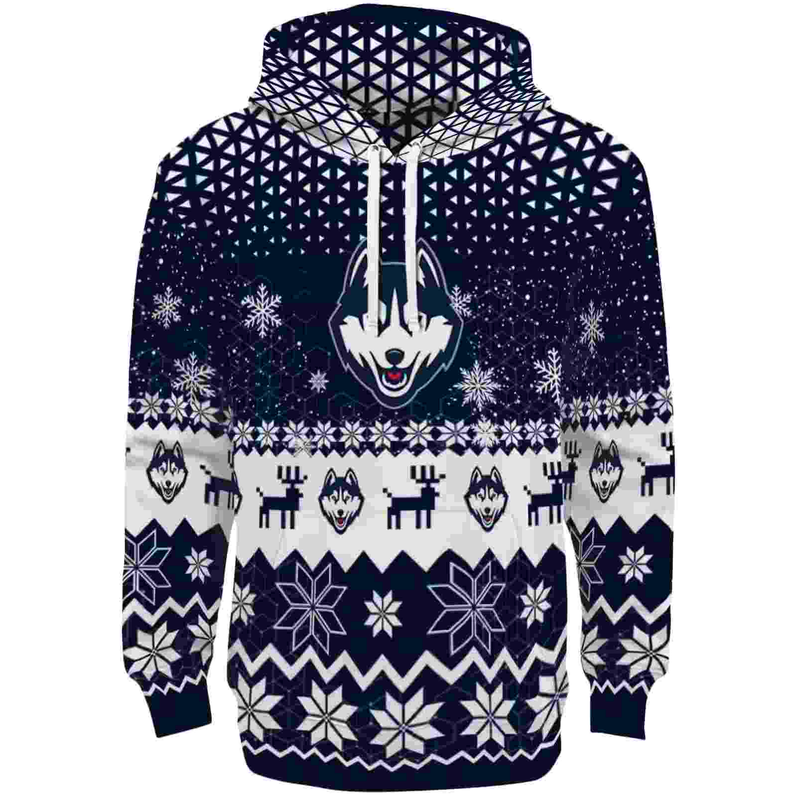 UConn Huskies Reindeer Motif Blue Hoodie